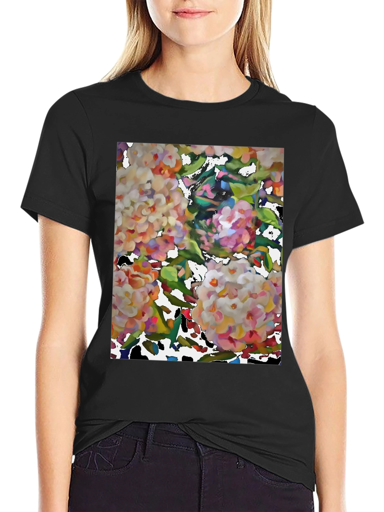 Floral Art Black T-Shirt