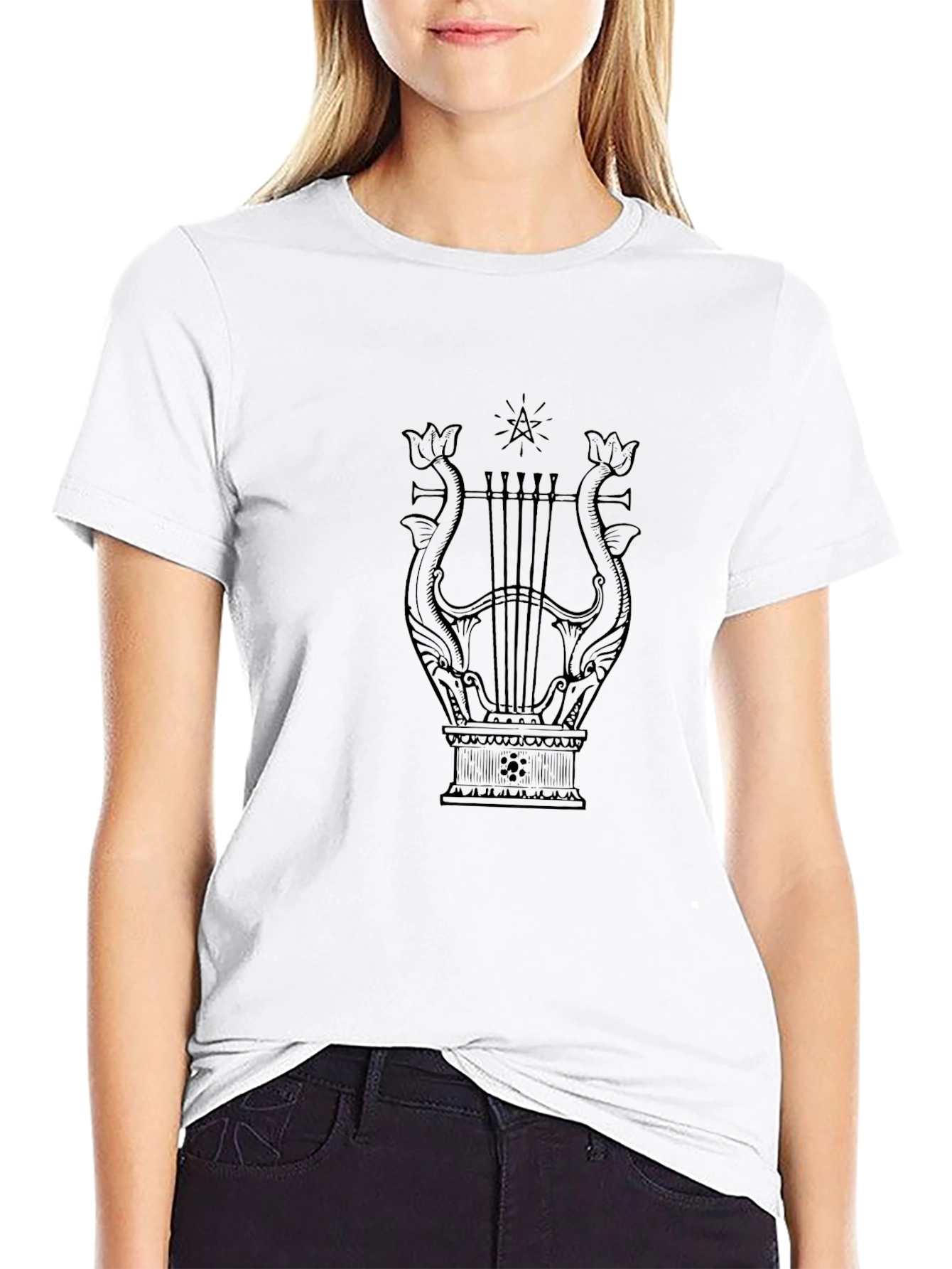 Elegant Lyre Graphic Tee - Black