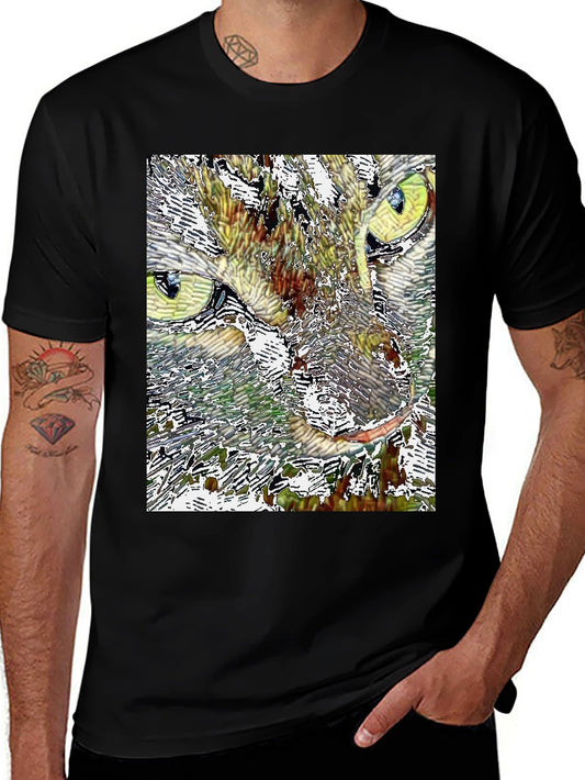 Abstract Cat Face Graphic Print Black T-Shirt
