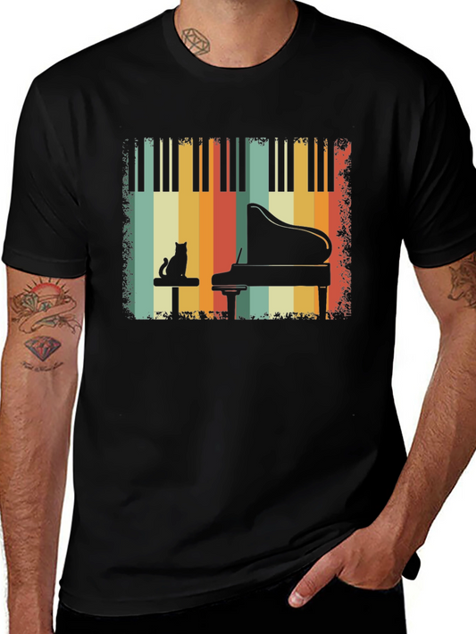 Retro Piano Cat T-Shirt