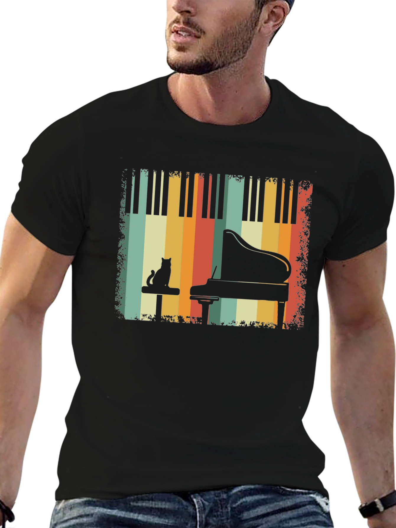 Retro Piano Cat T-Shirt