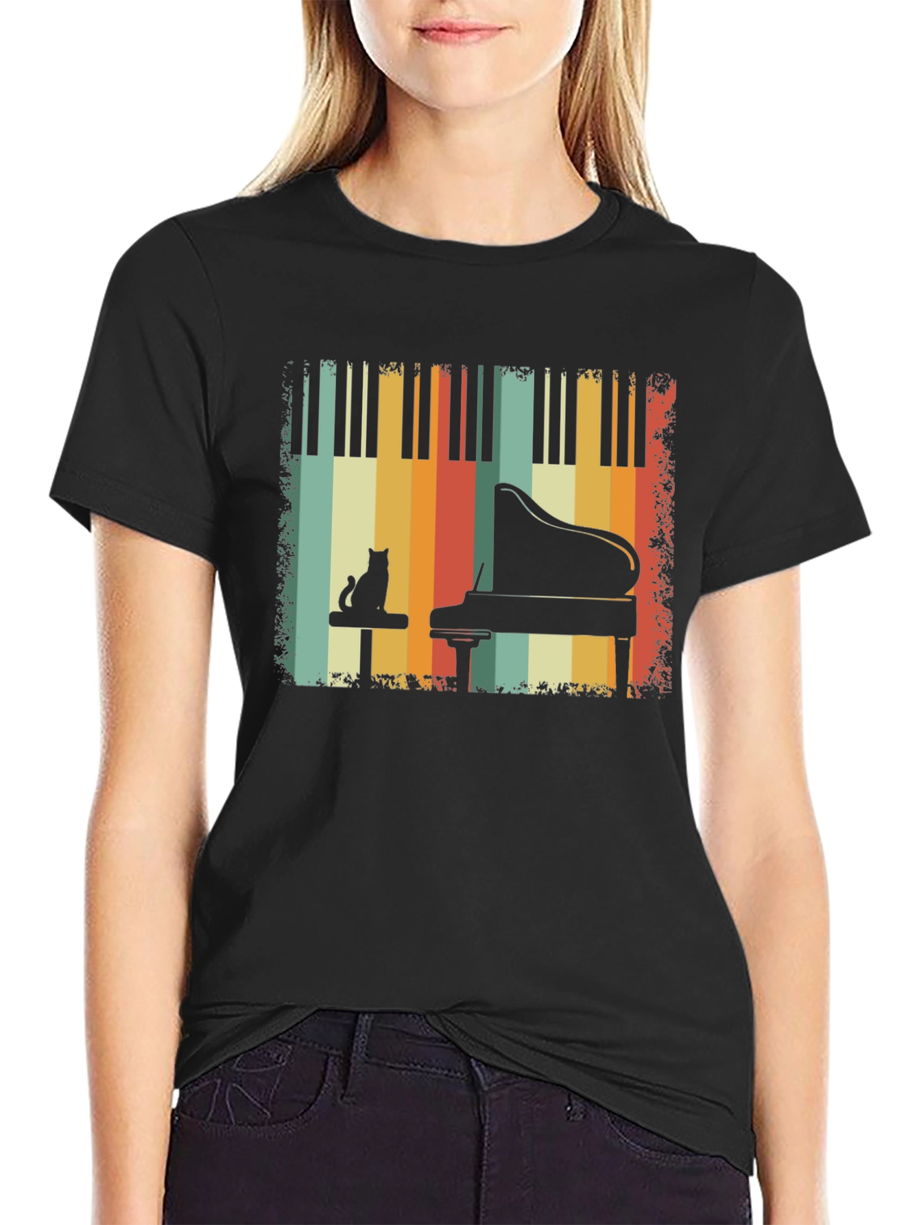 Retro Piano Cat T-Shirt