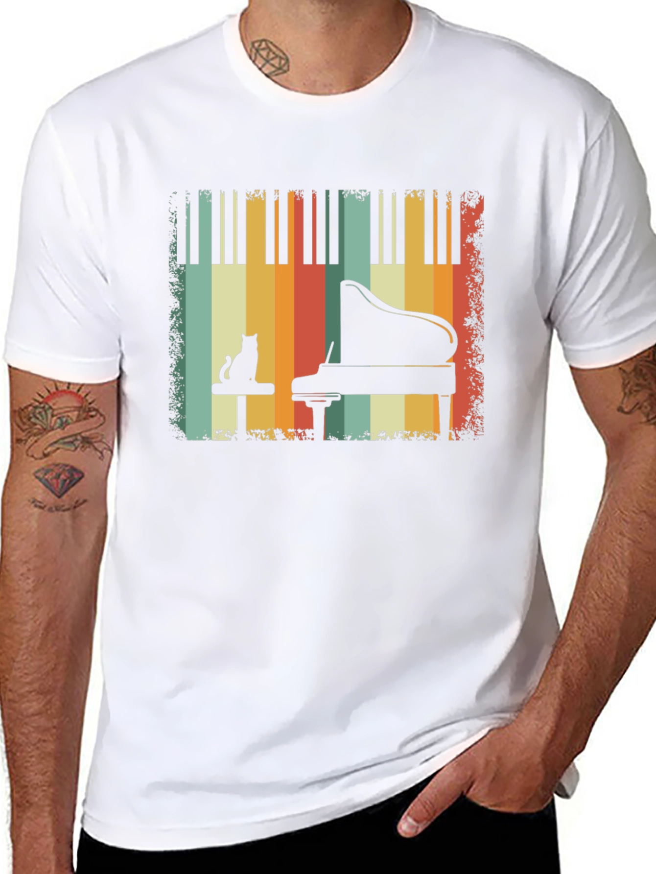 Retro Piano Cat T-Shirt