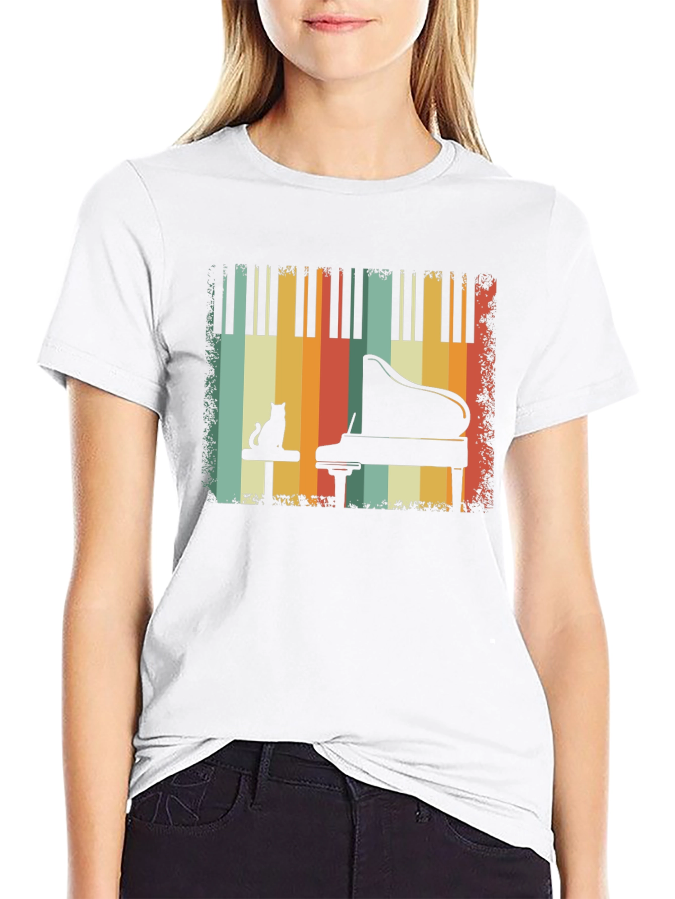 Retro Piano Cat T-Shirt