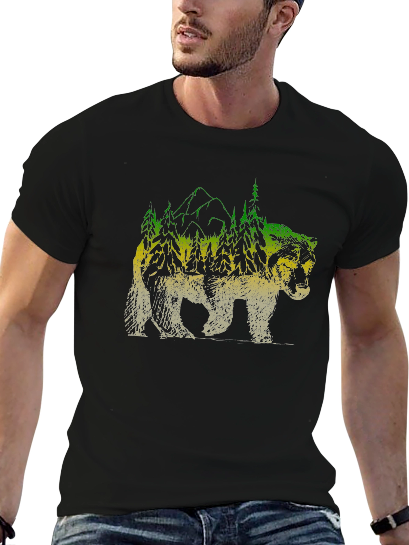 Nature Bear Graphic Tee - Mens Black T-Shirt