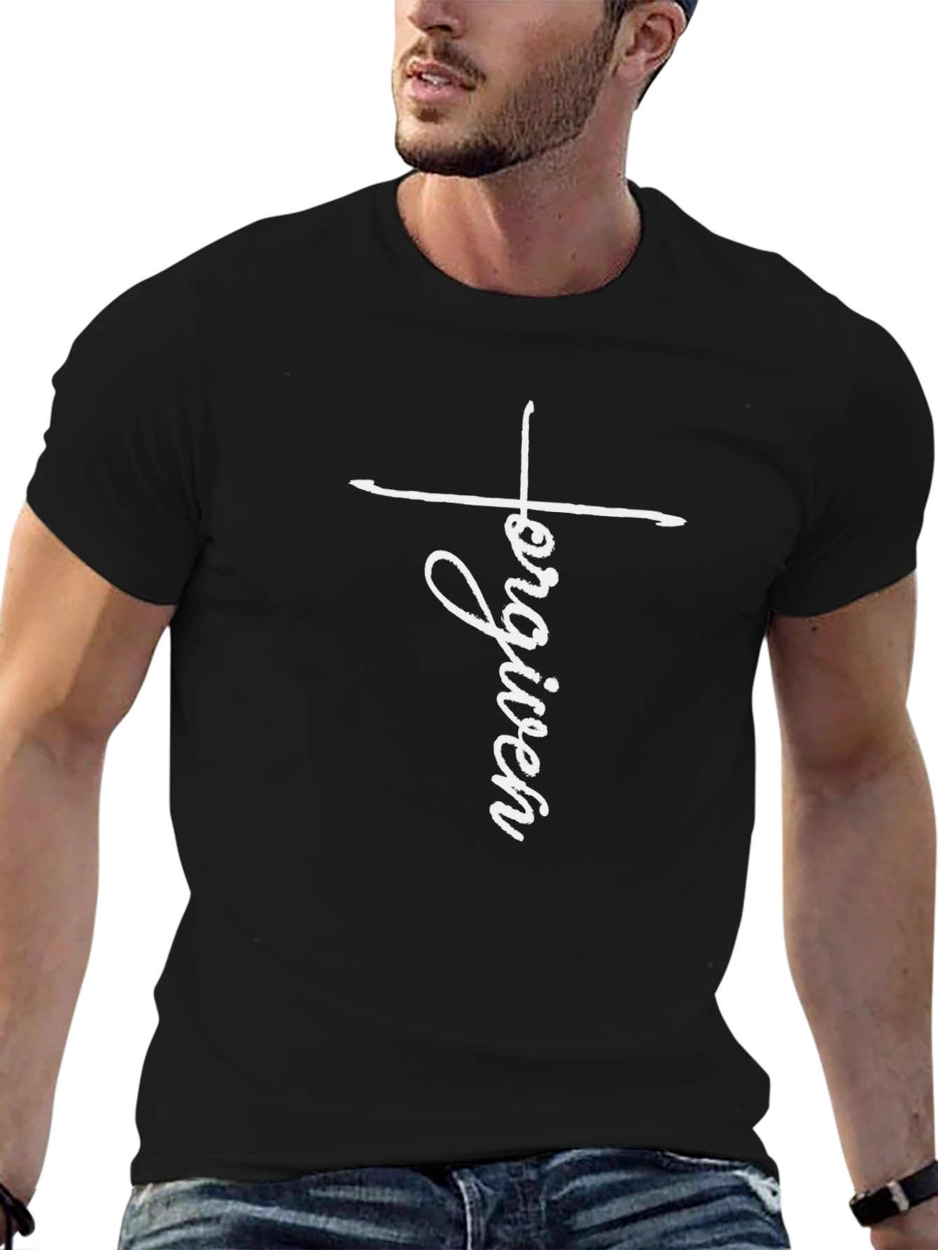 Forgiven Cross Graphic Tee - Black Casual T-Shirt