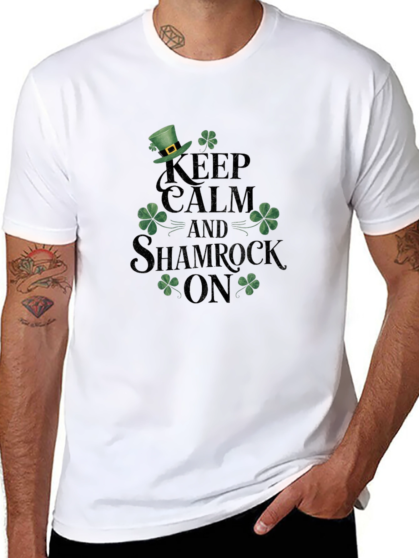 Keep Calm Shamrock On Black T-Shirt