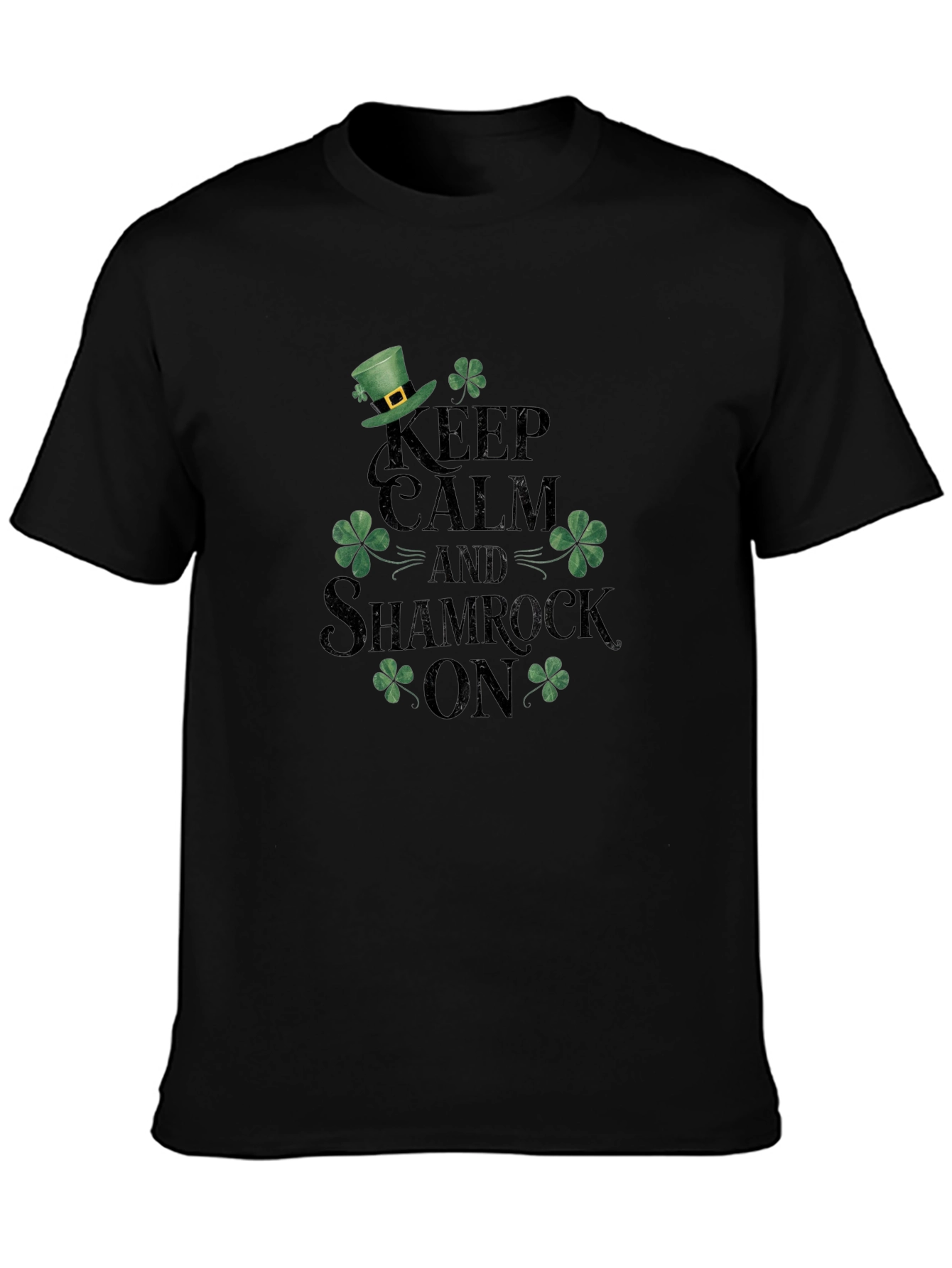 Keep Calm Shamrock On Black T-Shirt