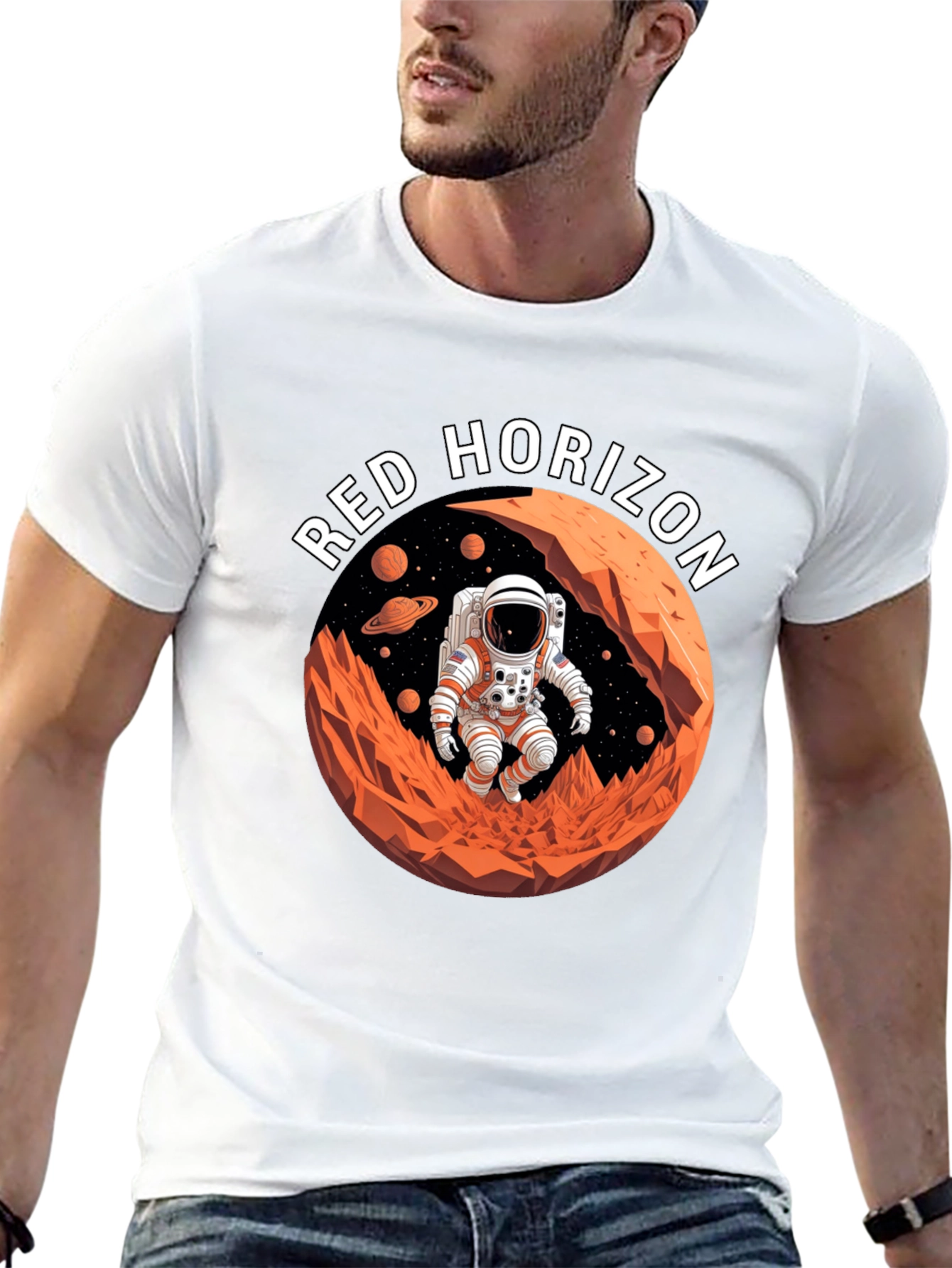 Red Horizon Astronaut T-Shirt - Space Adventure