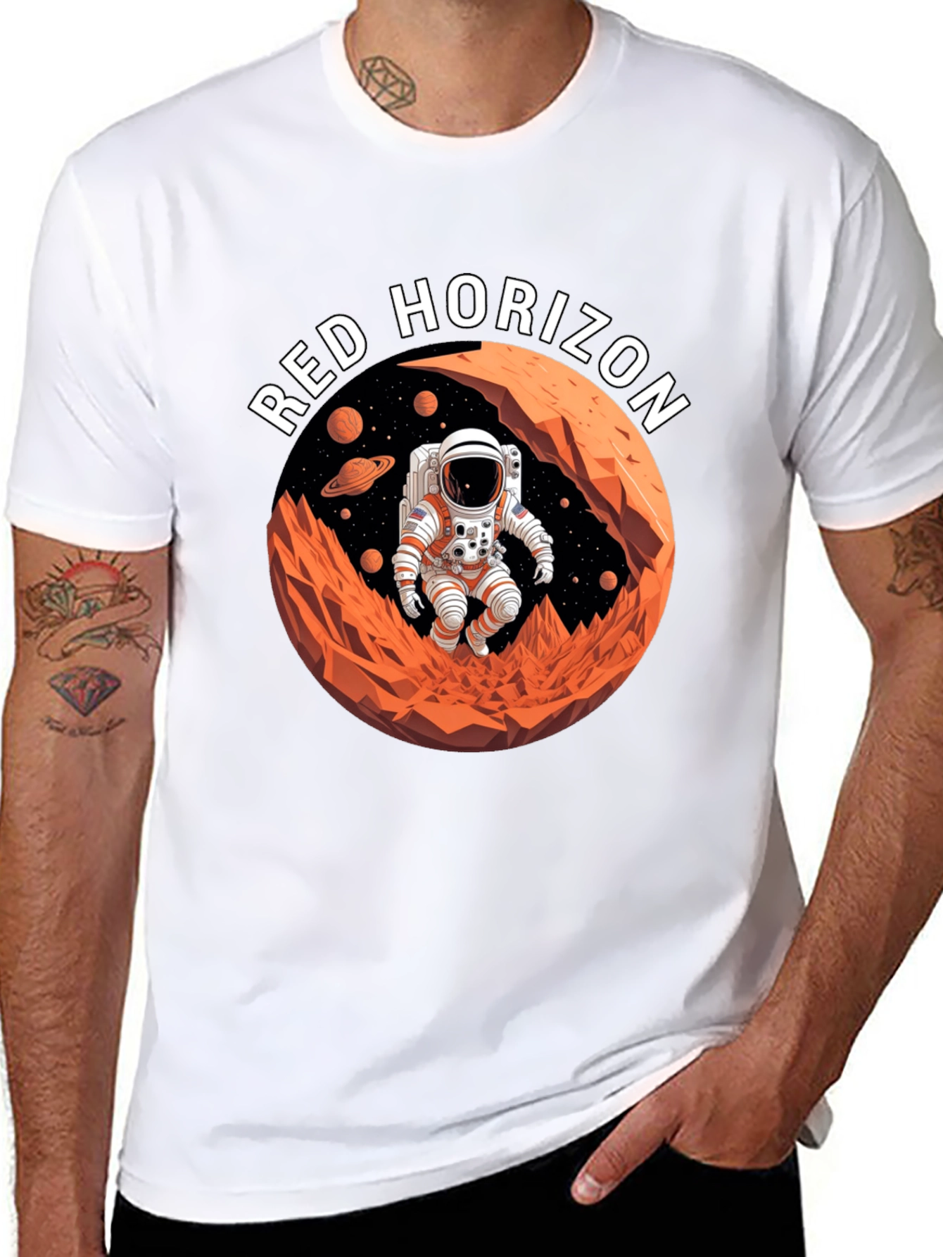 Red Horizon Astronaut T-Shirt - Space Adventure