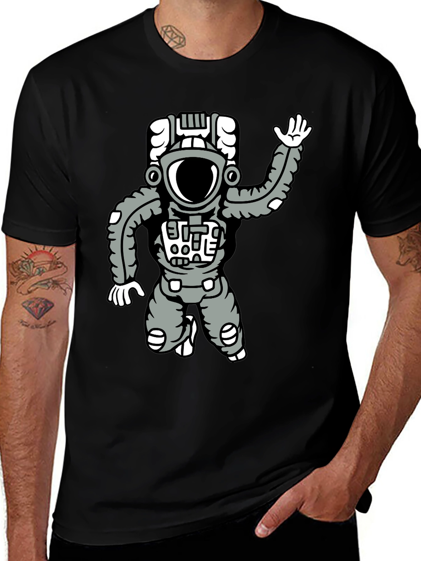 Astronaut Graphic Tee - Black Cotton Comfort