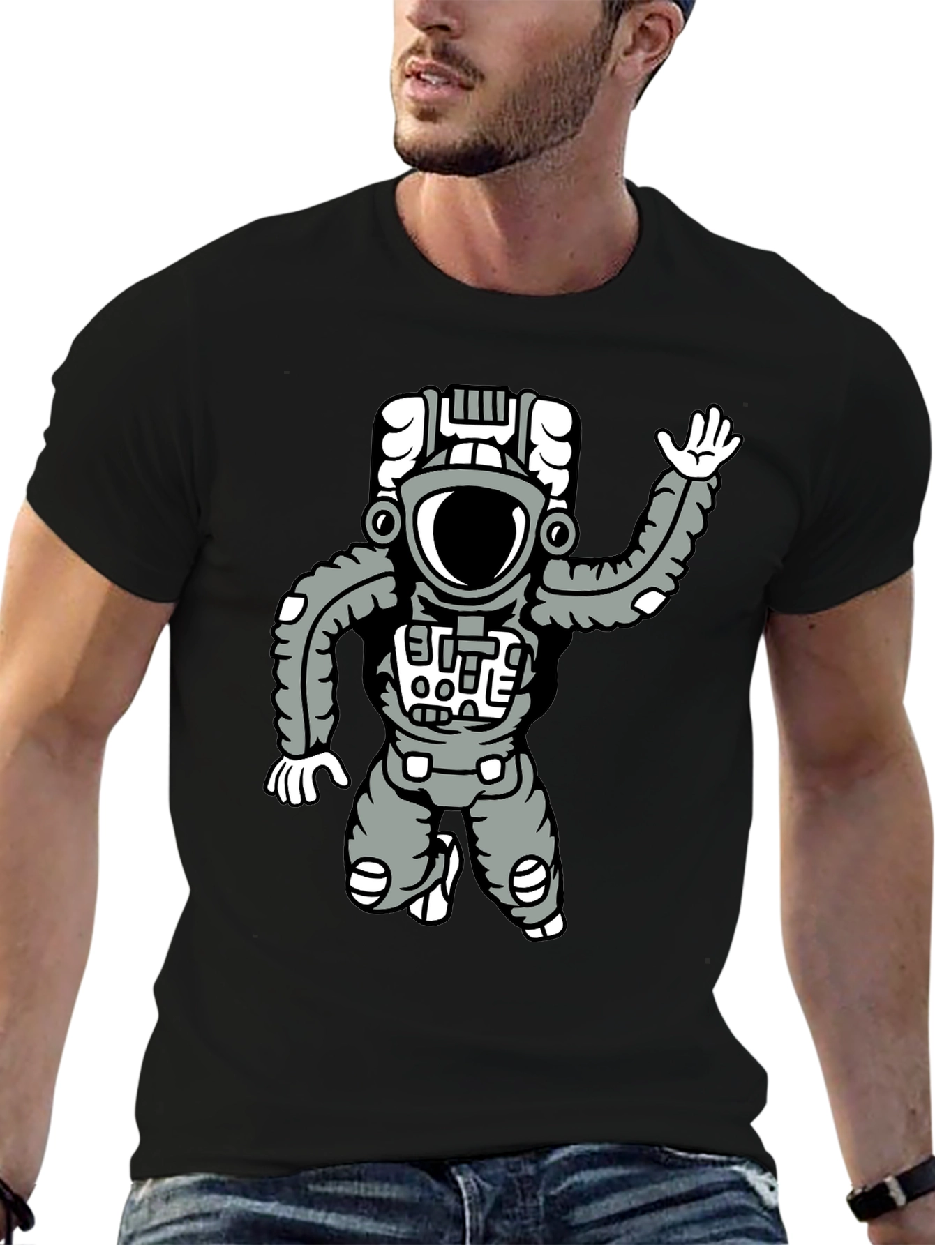 Astronaut Graphic Tee - Black Cotton Comfort