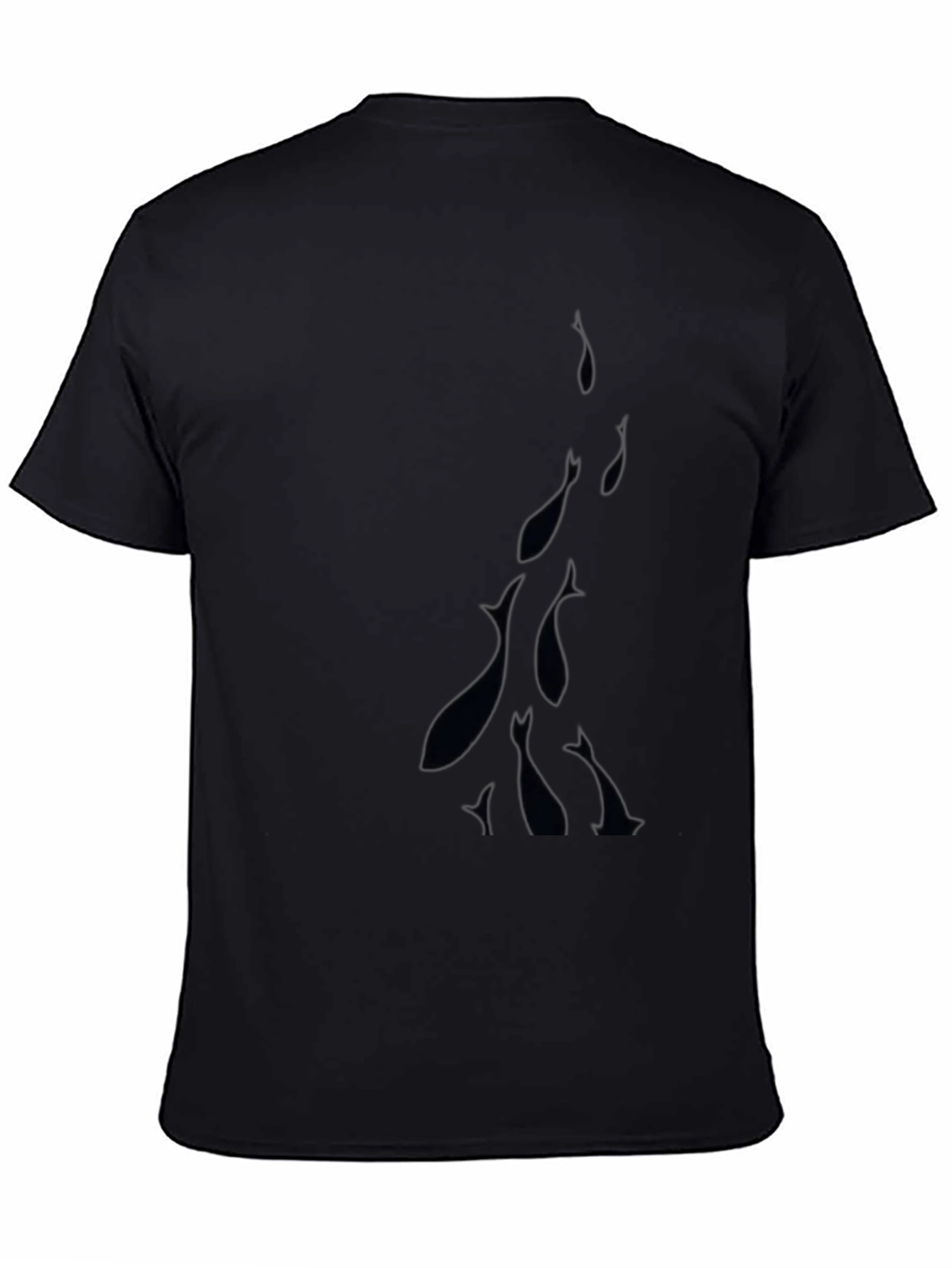 Mens Black Crew Neck T-Shirt with Fish Design