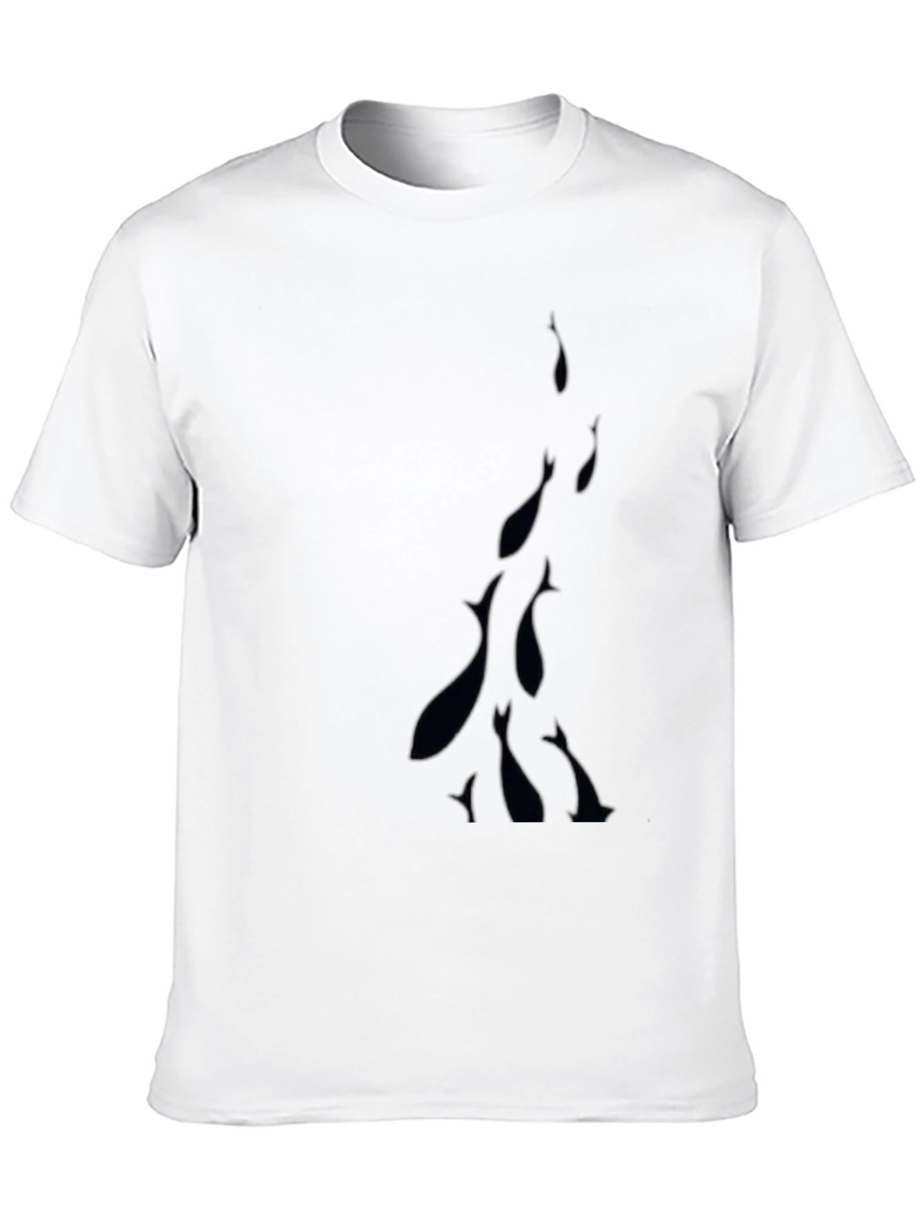 Mens Black Crew Neck T-Shirt with Fish Design