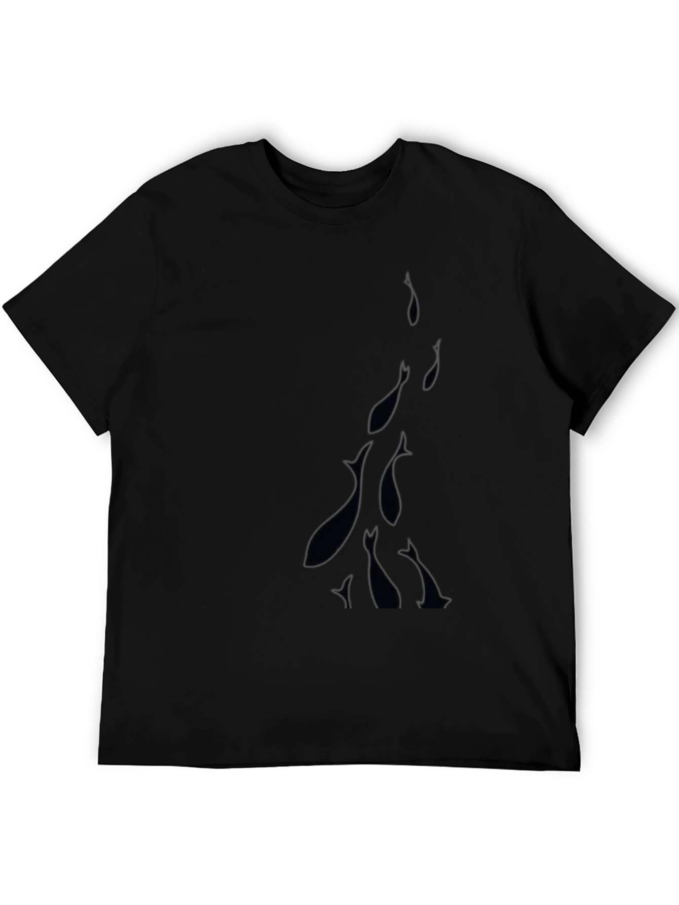 Mens Black Crew Neck T-Shirt with Fish Design
