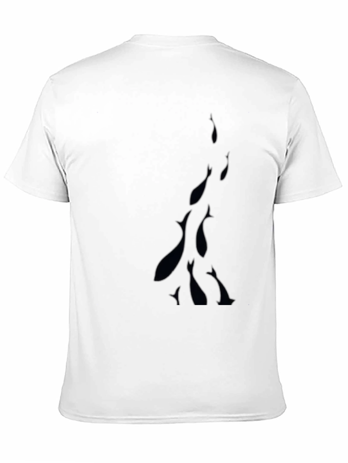 Mens Black Crew Neck T-Shirt with Fish Design