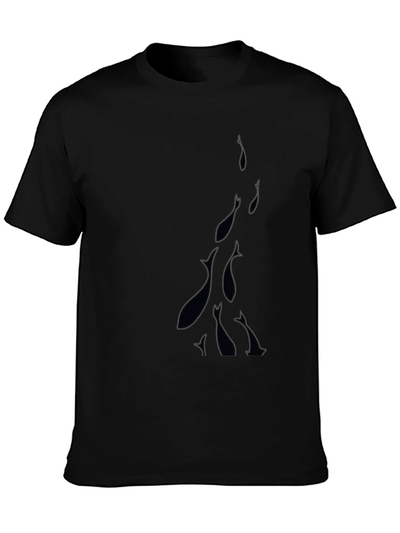 Mens Black Crew Neck T-Shirt with Fish Design