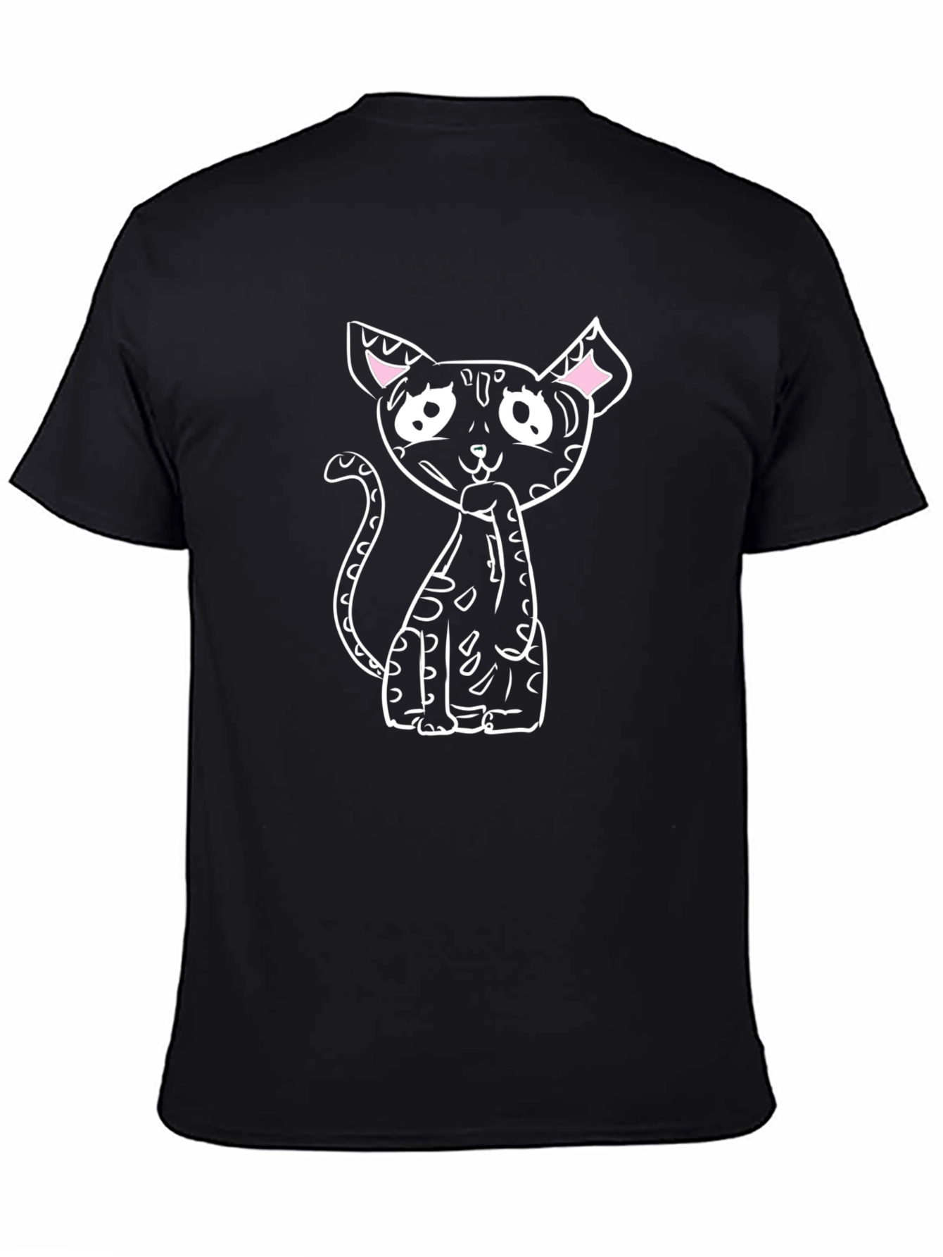 Black T-Shirt with Whimsical Cat Graphic