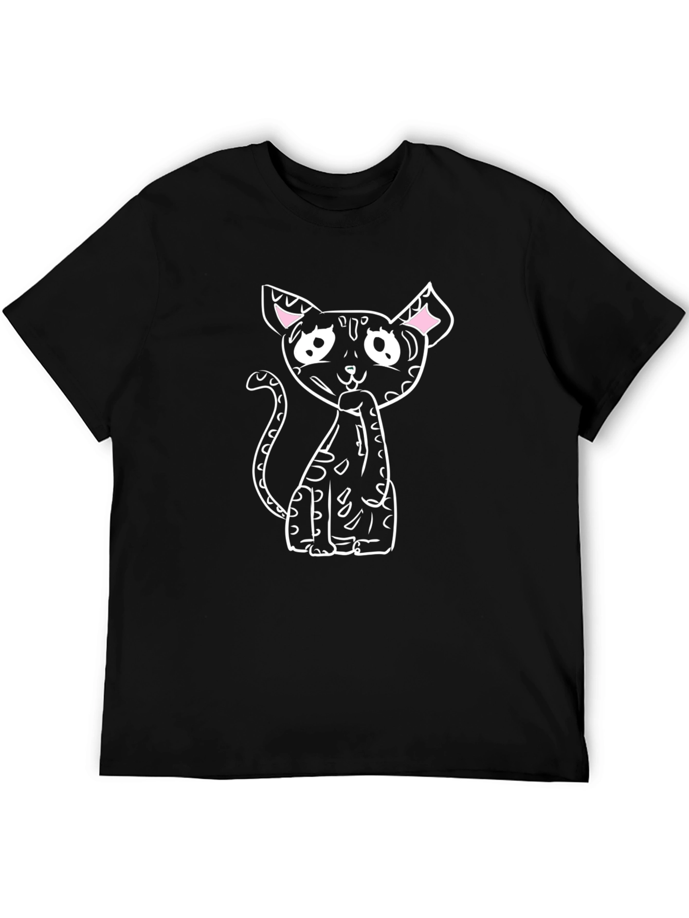 Black T-Shirt with Whimsical Cat Graphic