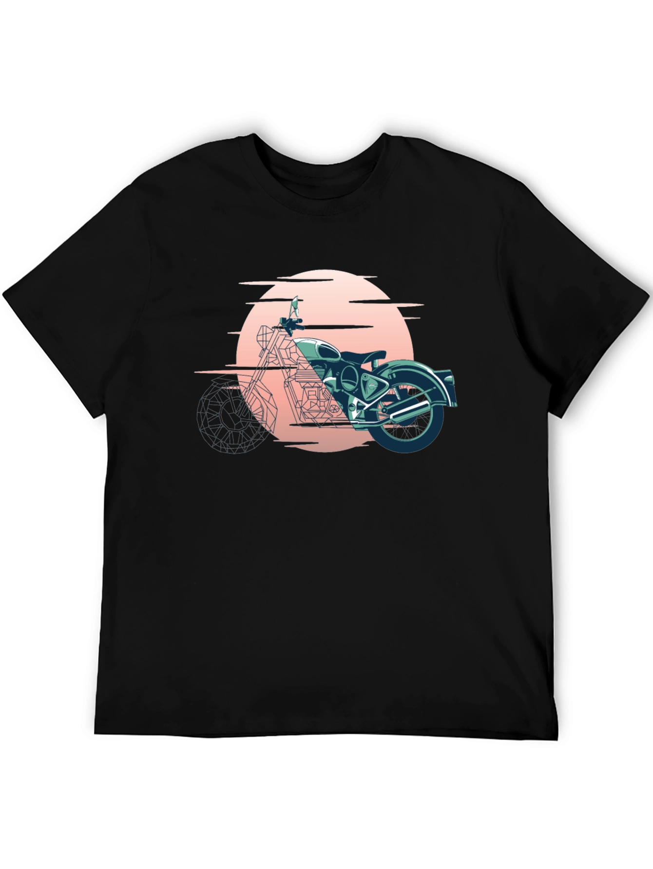 Retro Motorcycle Graphic Tee - Black Cotton T-Shirt