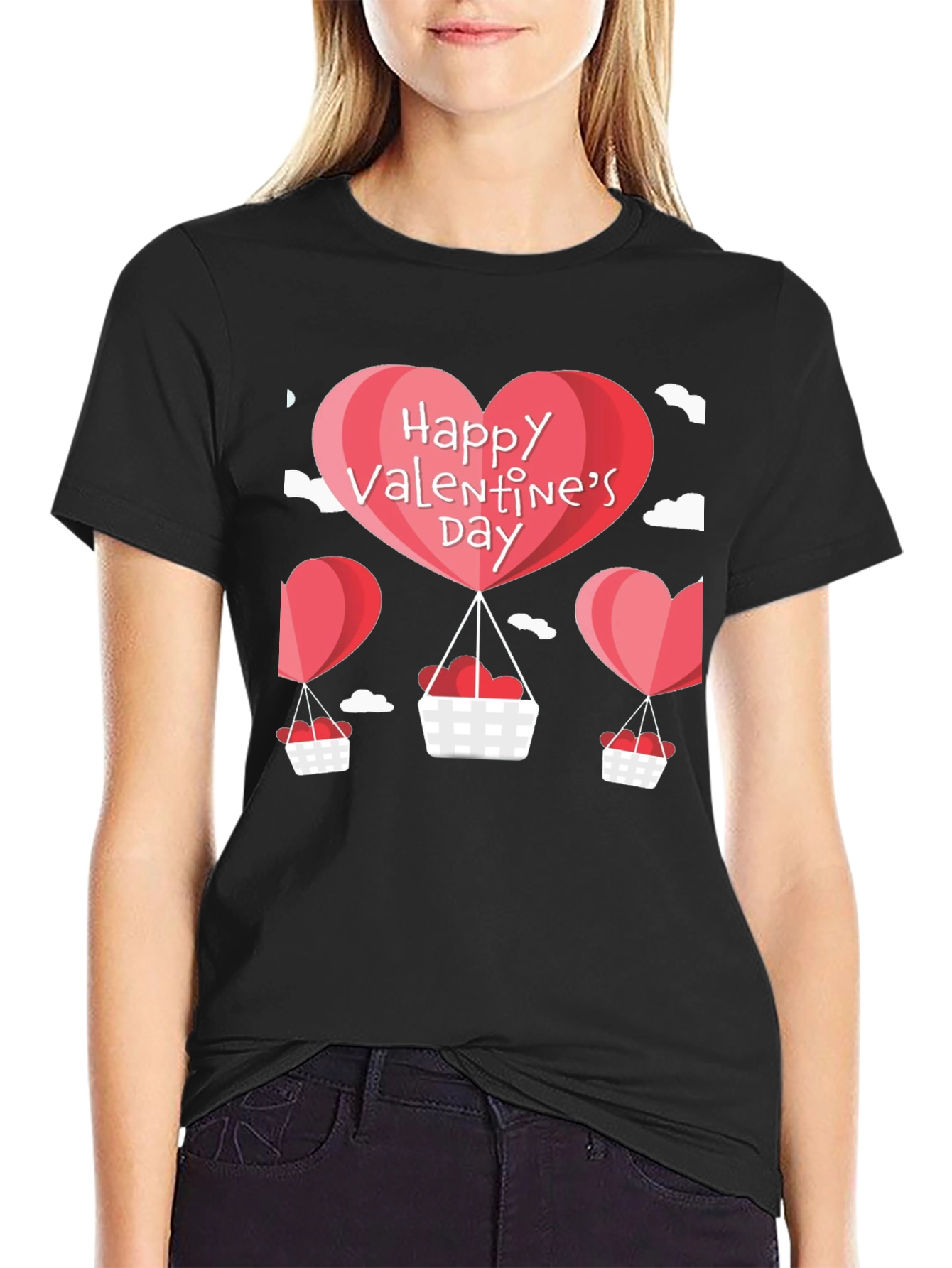 Valentines Day Balloon Graphic Tee - Black
