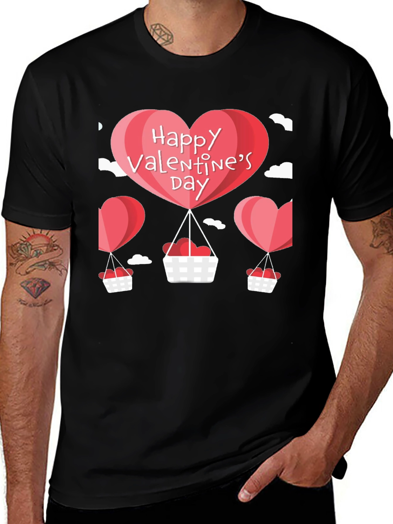 Valentines Day Balloon Graphic Tee - Black