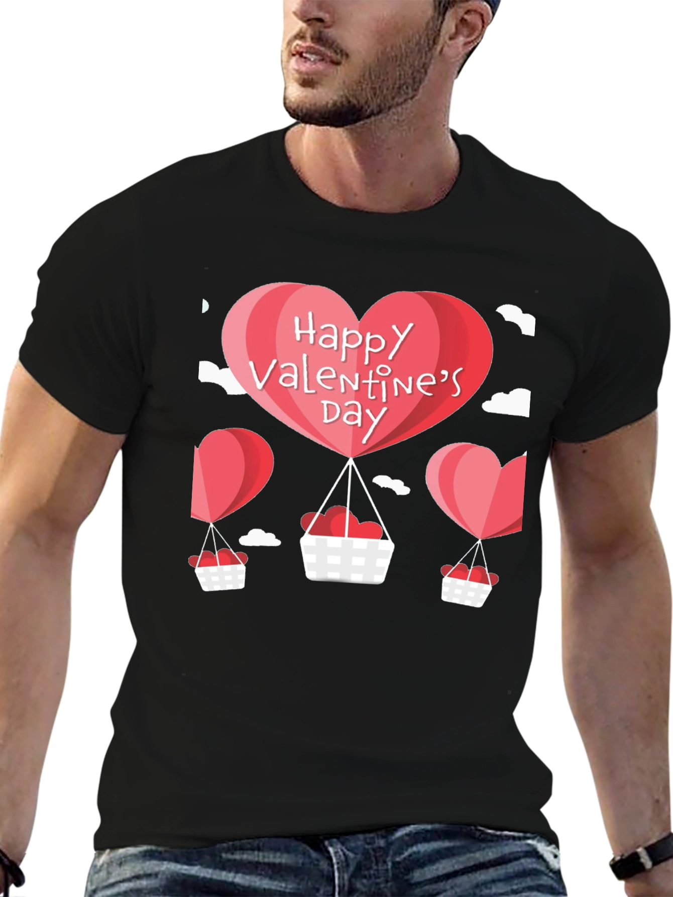 Valentines Day Balloon Graphic Tee - Black