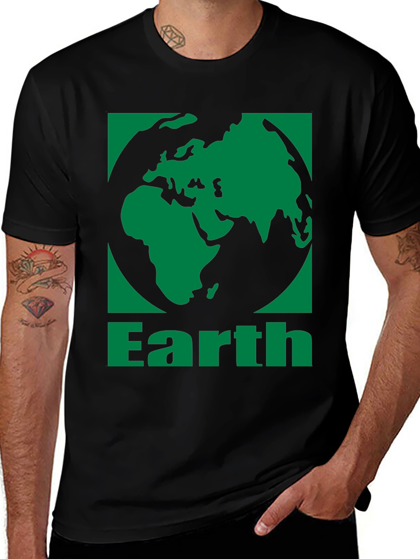 Earth Graphic Tee - Black Cotton Blend T-Shirt