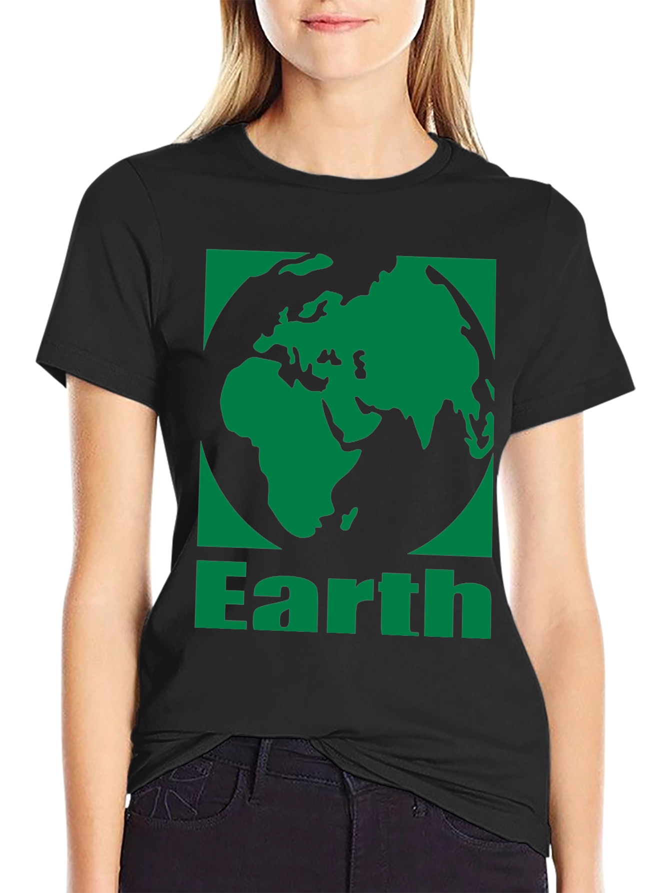 Earth Graphic Tee - Black Cotton Blend T-Shirt
