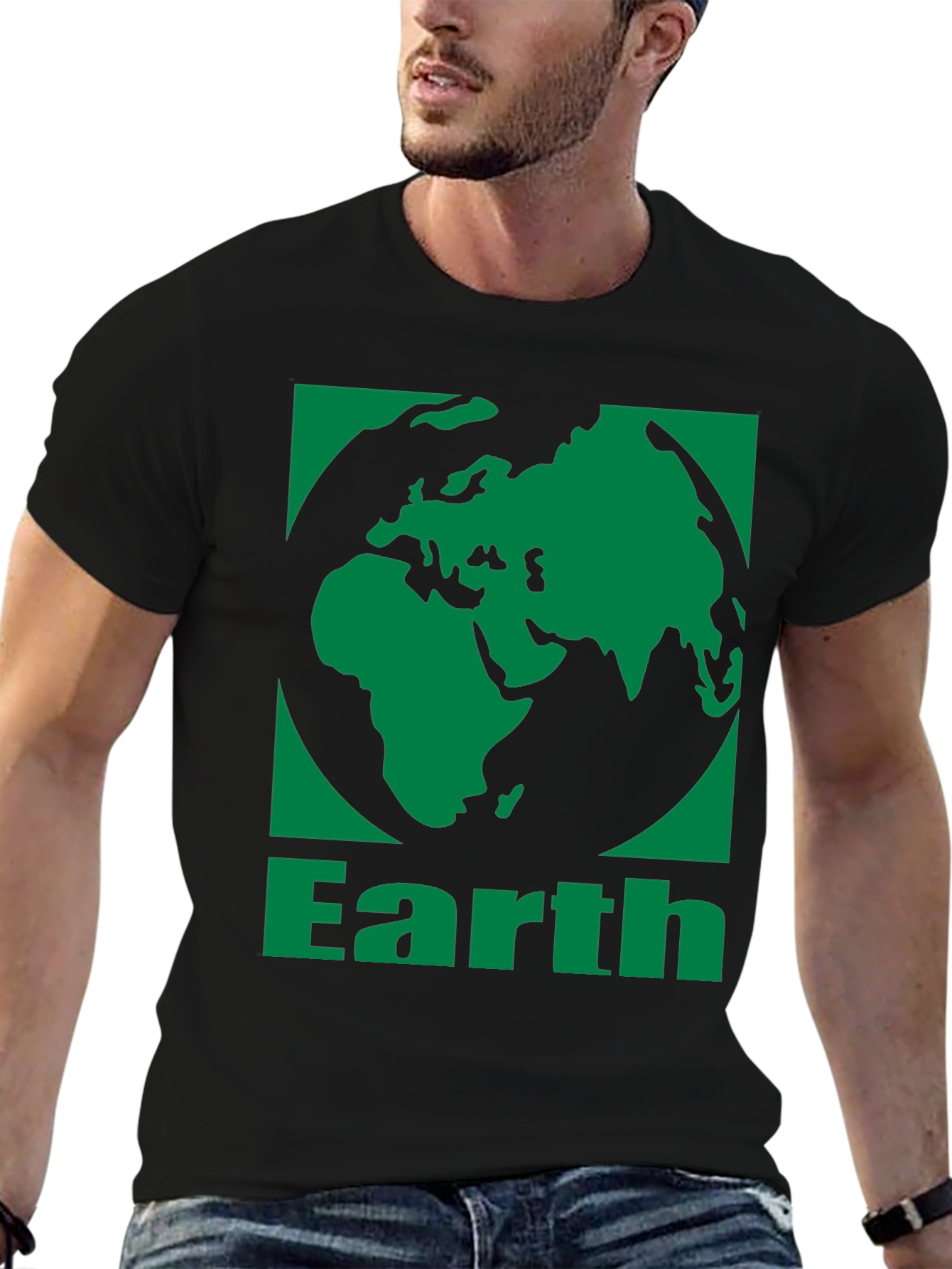 Earth Graphic Tee - Black Cotton Blend T-Shirt