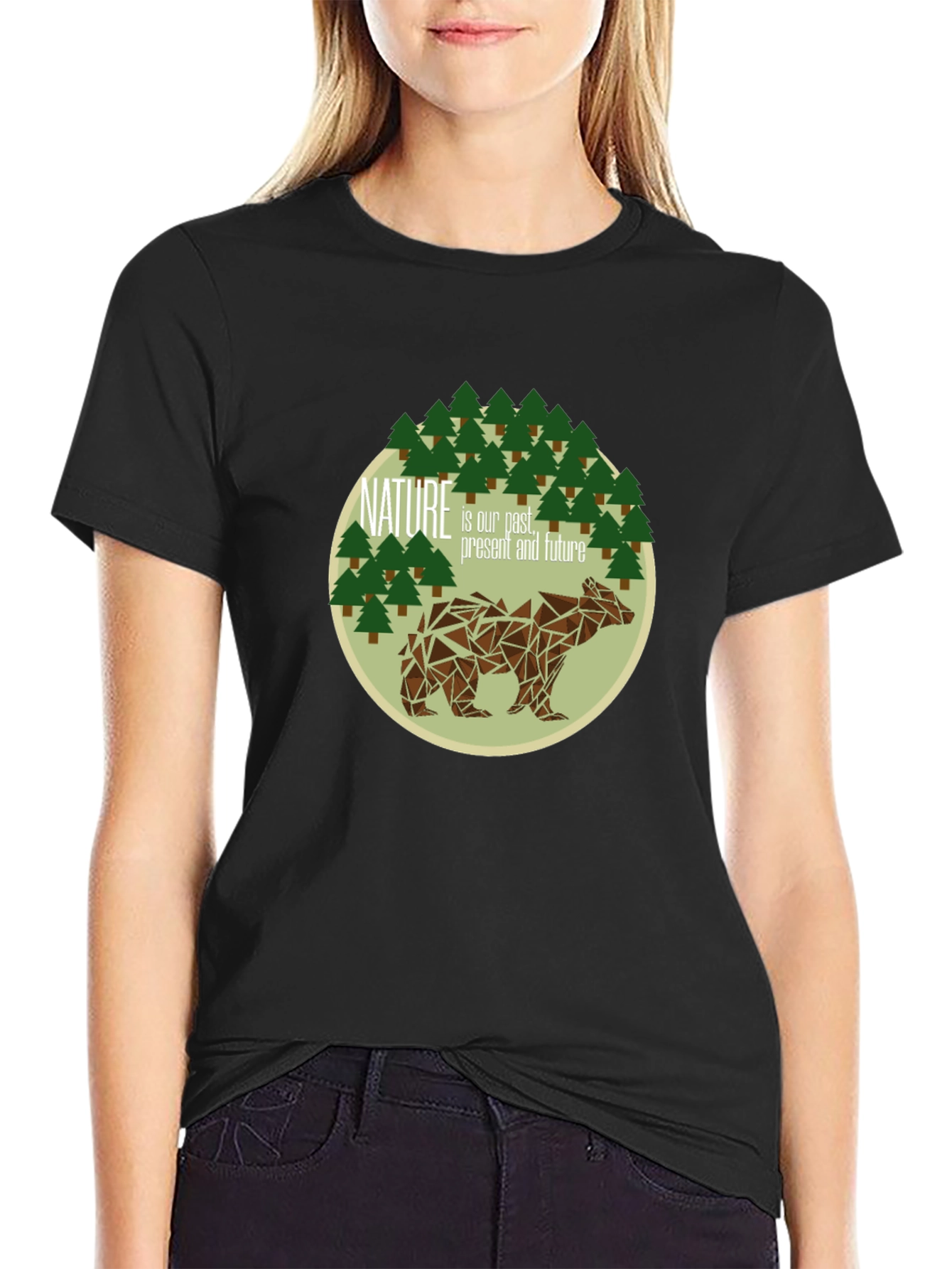 Nature Bear Graphic Tee - Black Soft Cotton