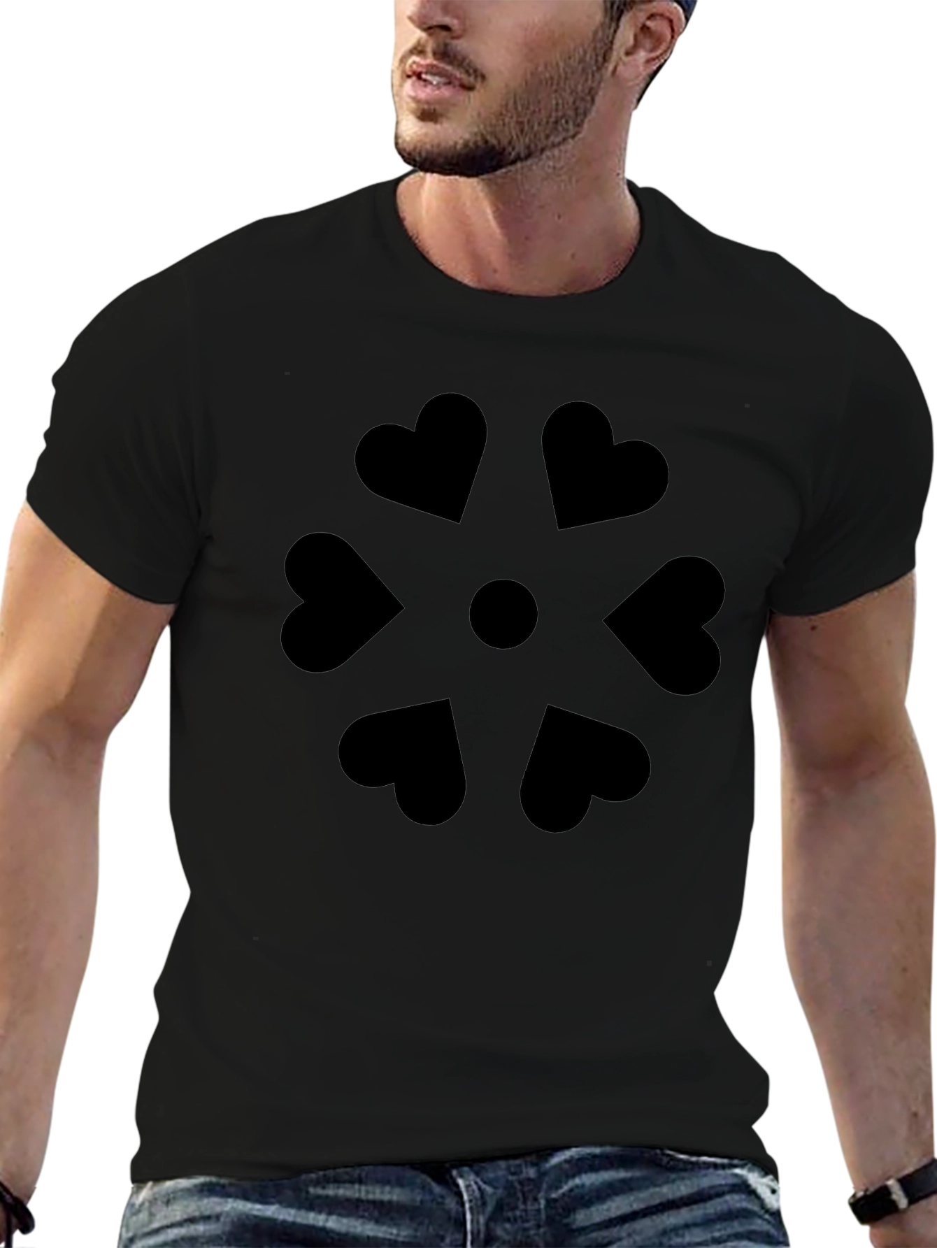 Heart Petal Graphic Black T-Shirt