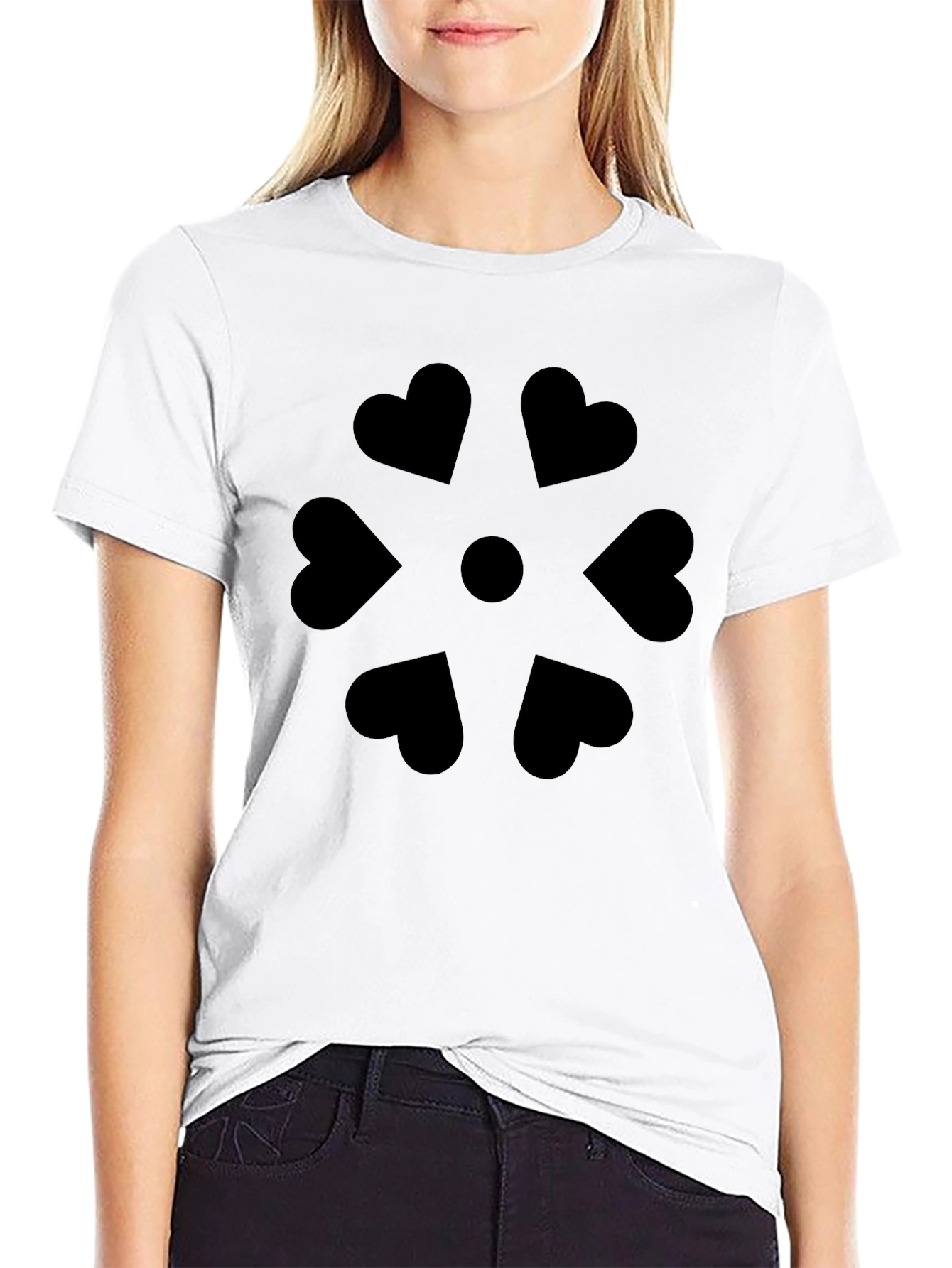 Heart Petal Graphic Black T-Shirt