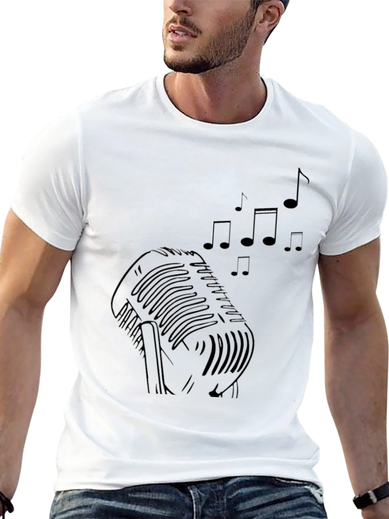 Retro Microphone Music Notes Graphic Tee
