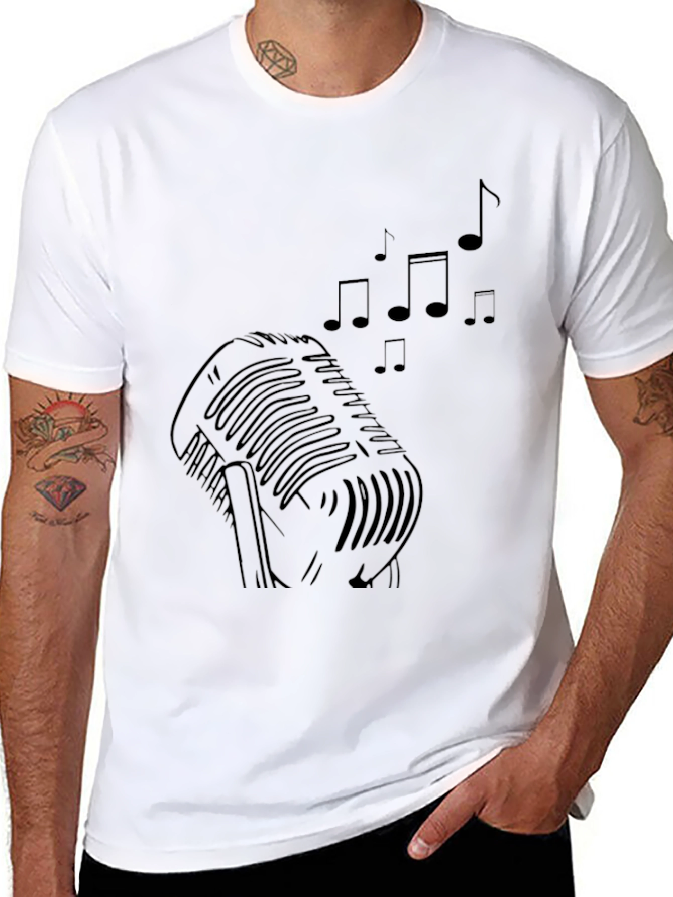 Retro Microphone Music Notes Graphic Tee