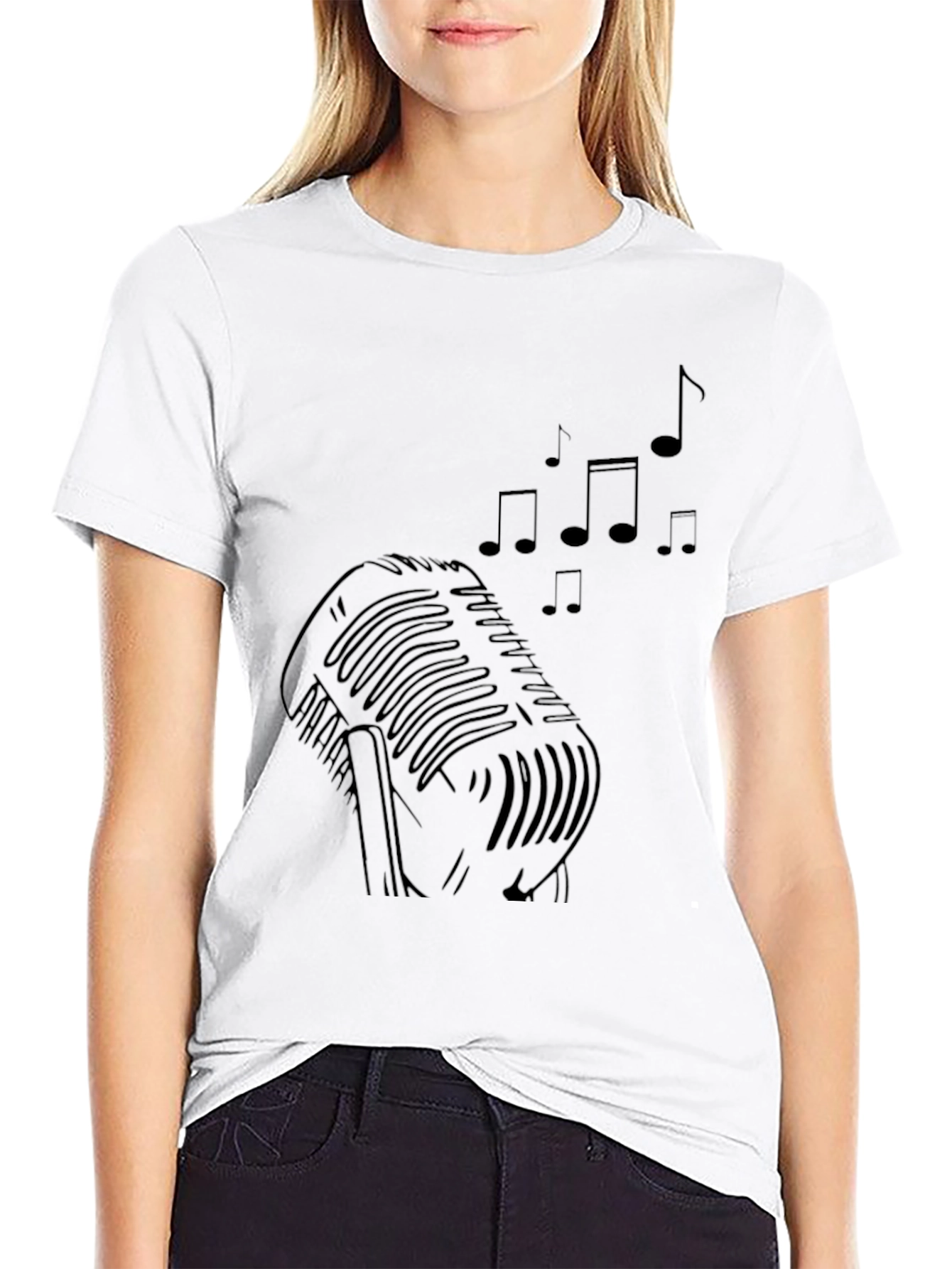 Retro Microphone Music Notes Graphic Tee