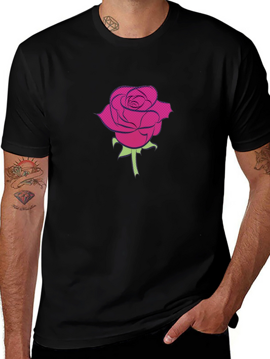 Black T-Shirt with a Rose Design