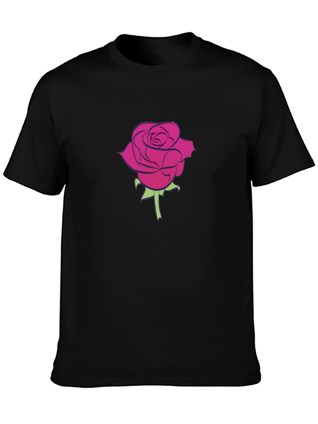 Black T-Shirt with a Rose Design