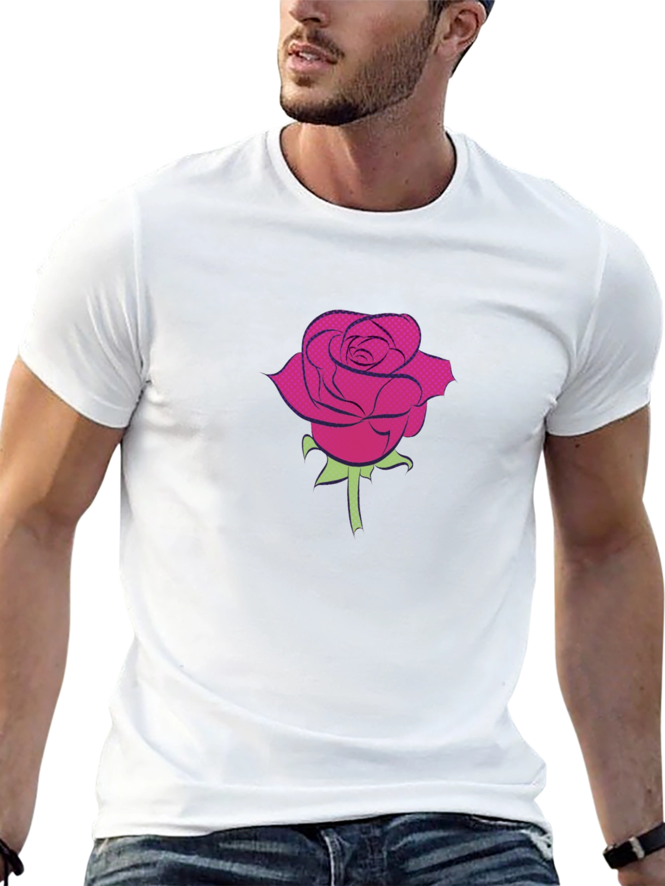 Black T-Shirt with a Rose Design