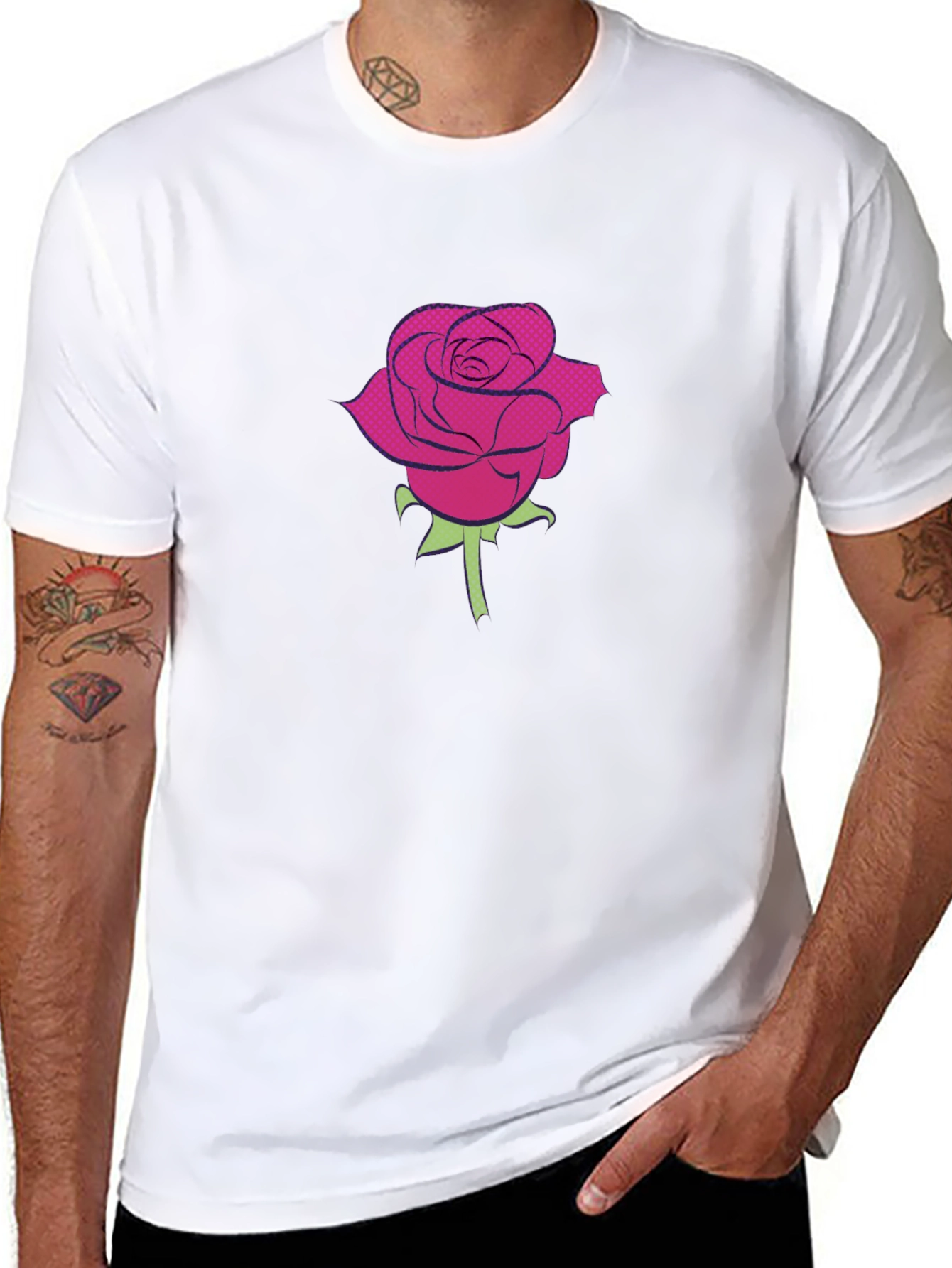 Black T-Shirt with a Rose Design