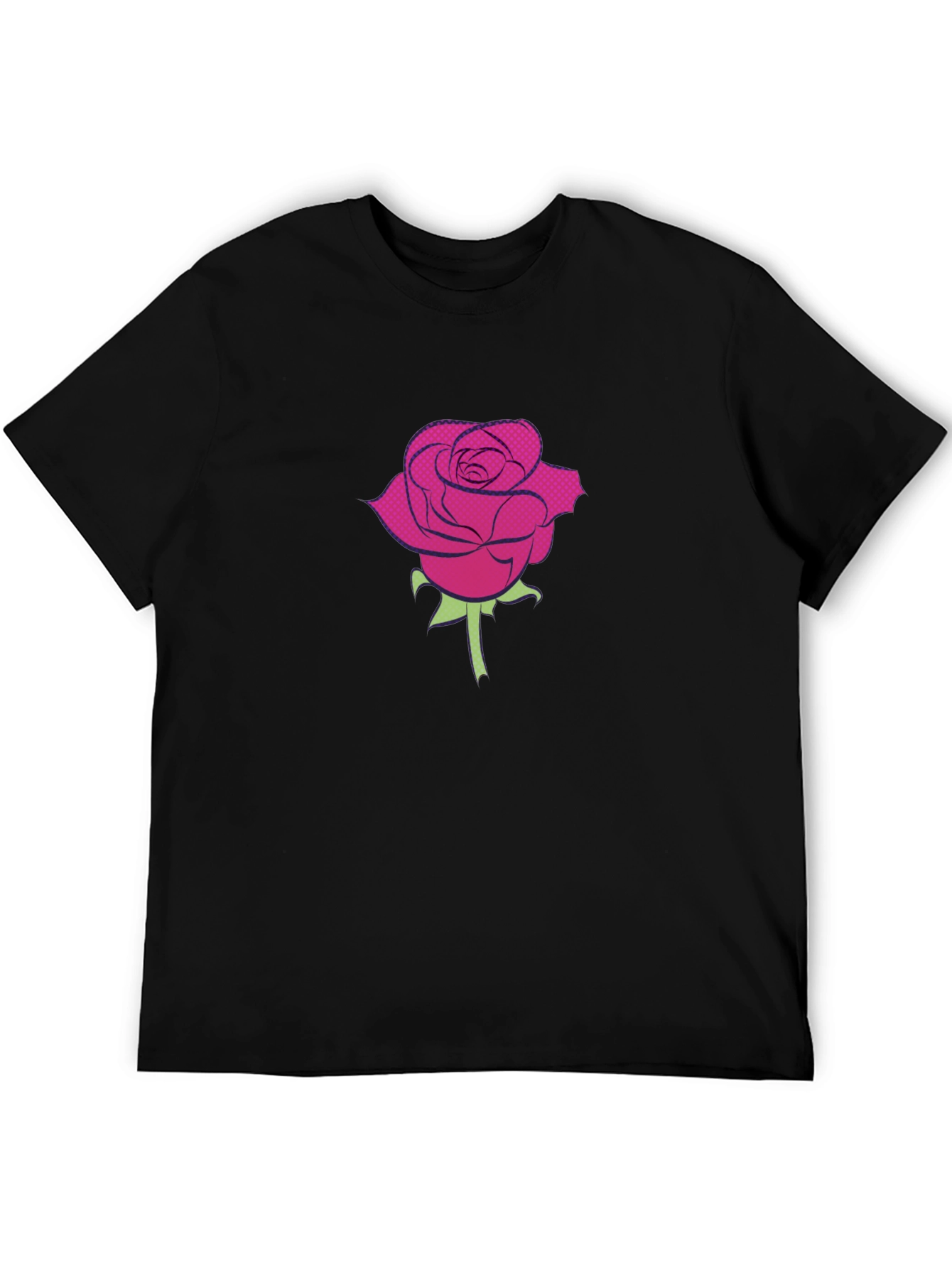 Black T-Shirt with a Rose Design