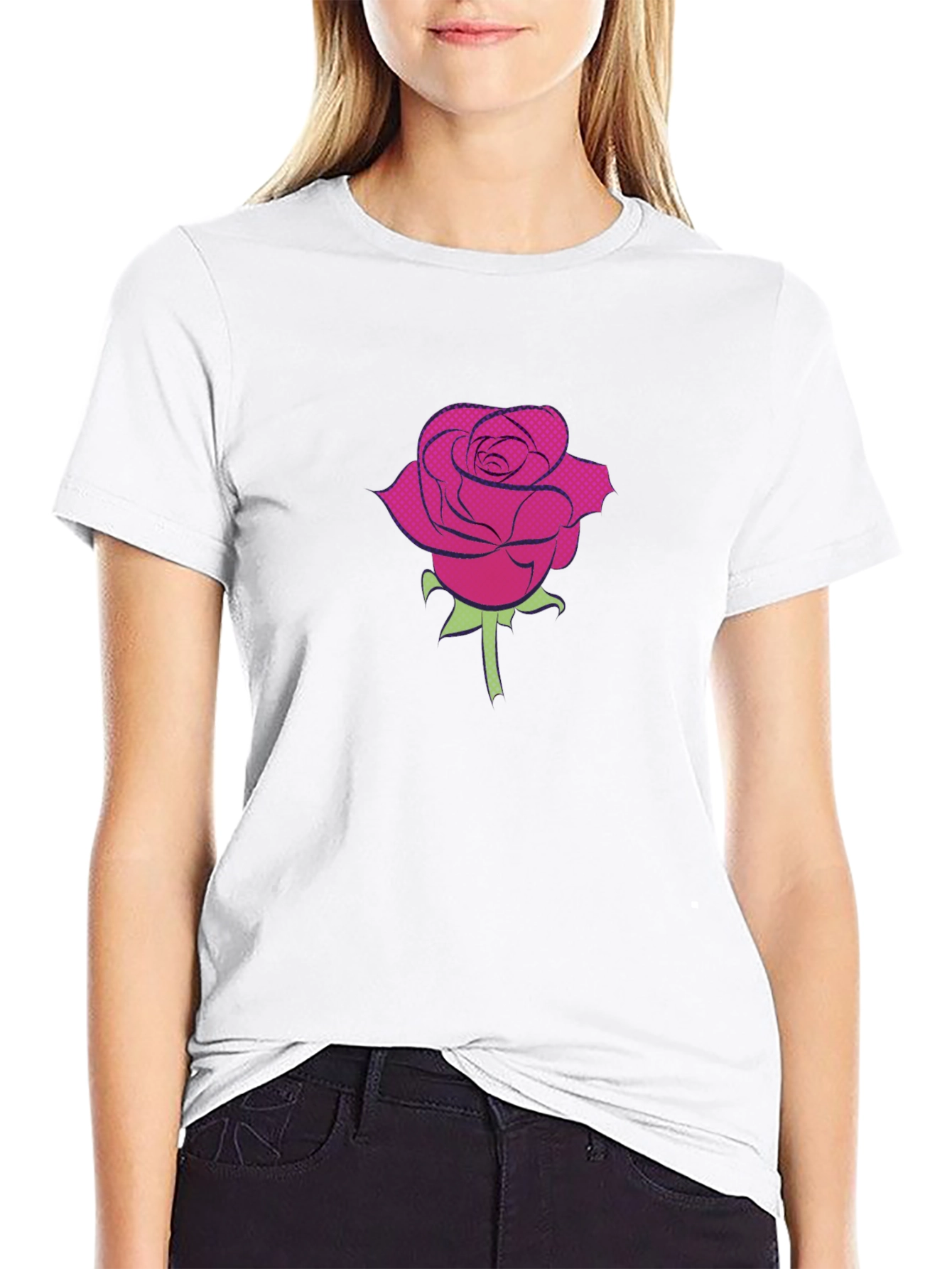 Black T-Shirt with a Rose Design