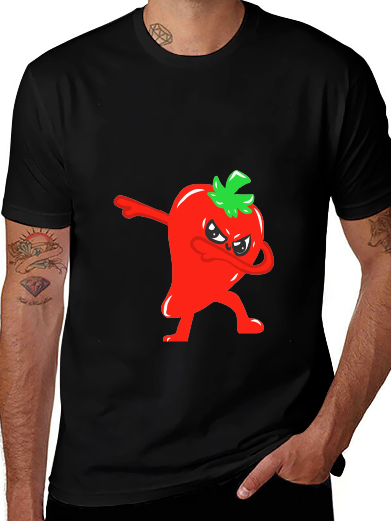 Dabbing Red Pepper Graphic Tee - Mens Black T-Shirt