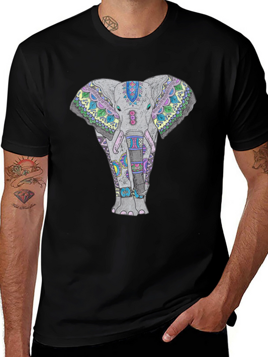 Elephant Mandala Graphic Tee - Black