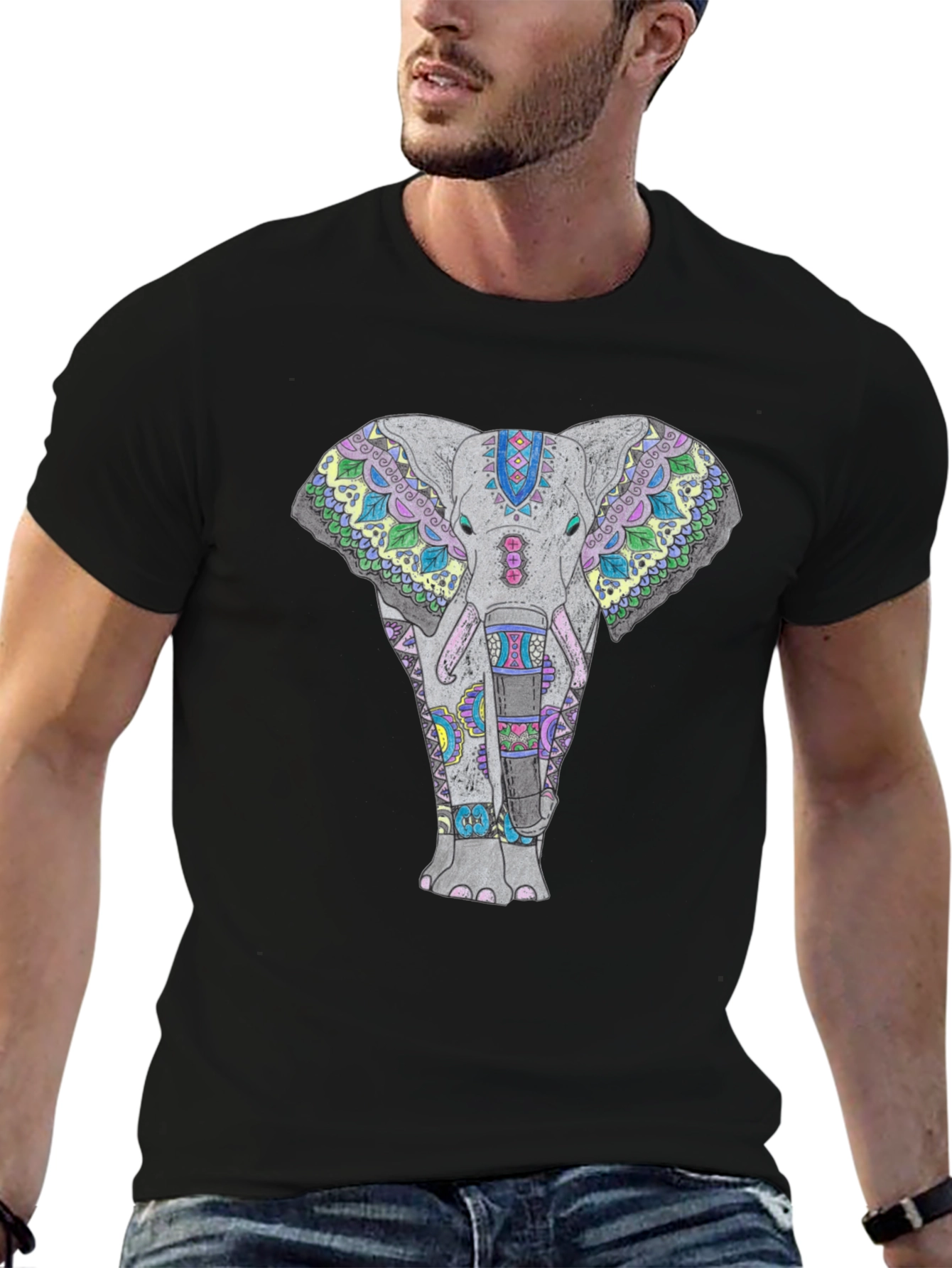 Elephant Mandala Graphic Tee - Black