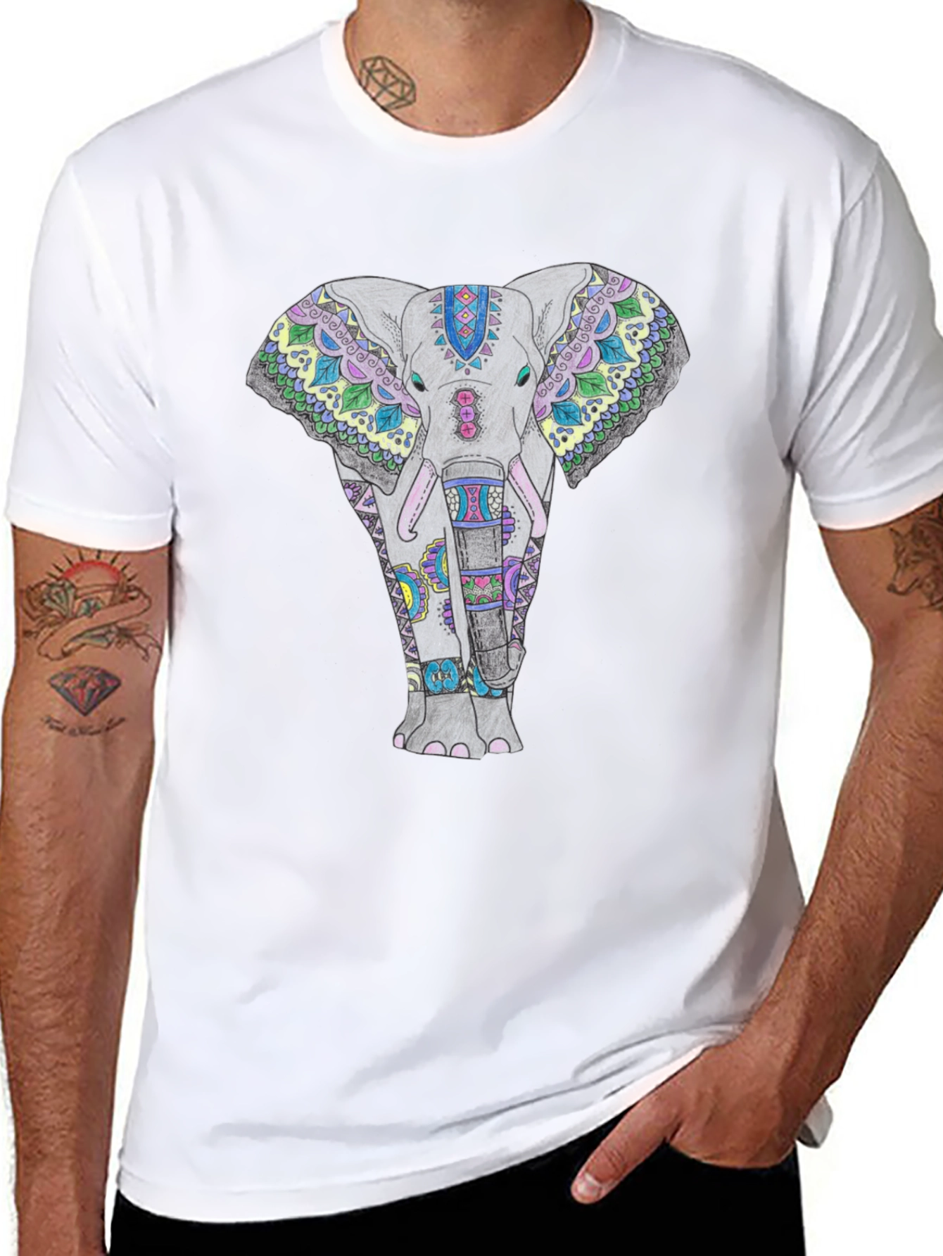 Elephant Mandala Graphic Tee - Black