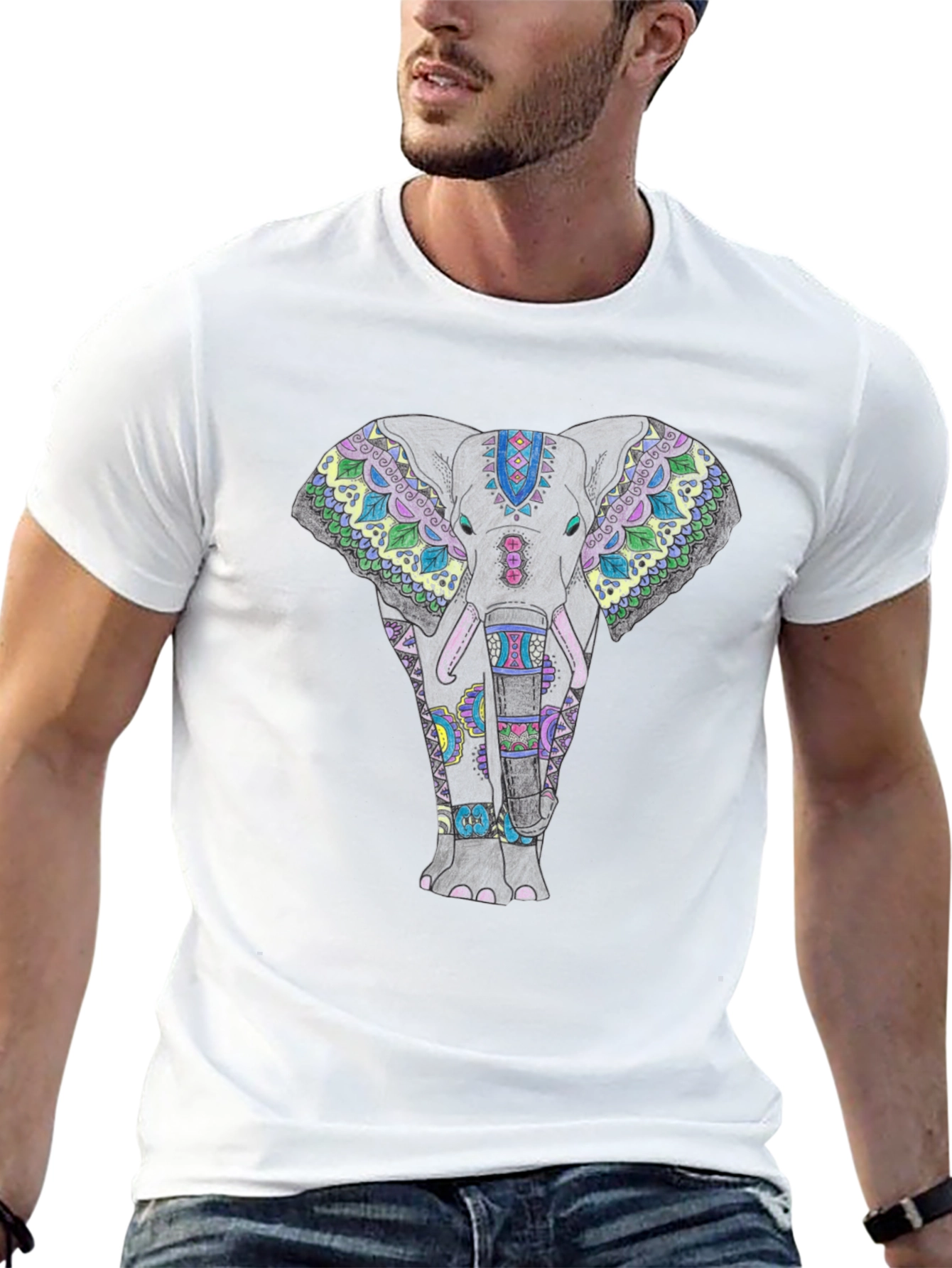 Elephant Mandala Graphic Tee - Black