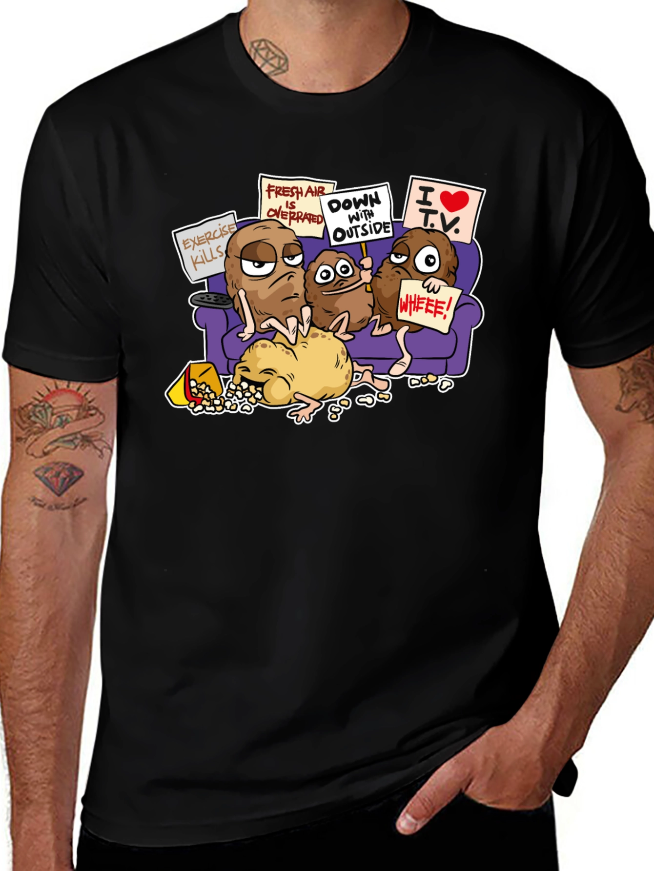 Potato Couch Black T-Shirt Funny