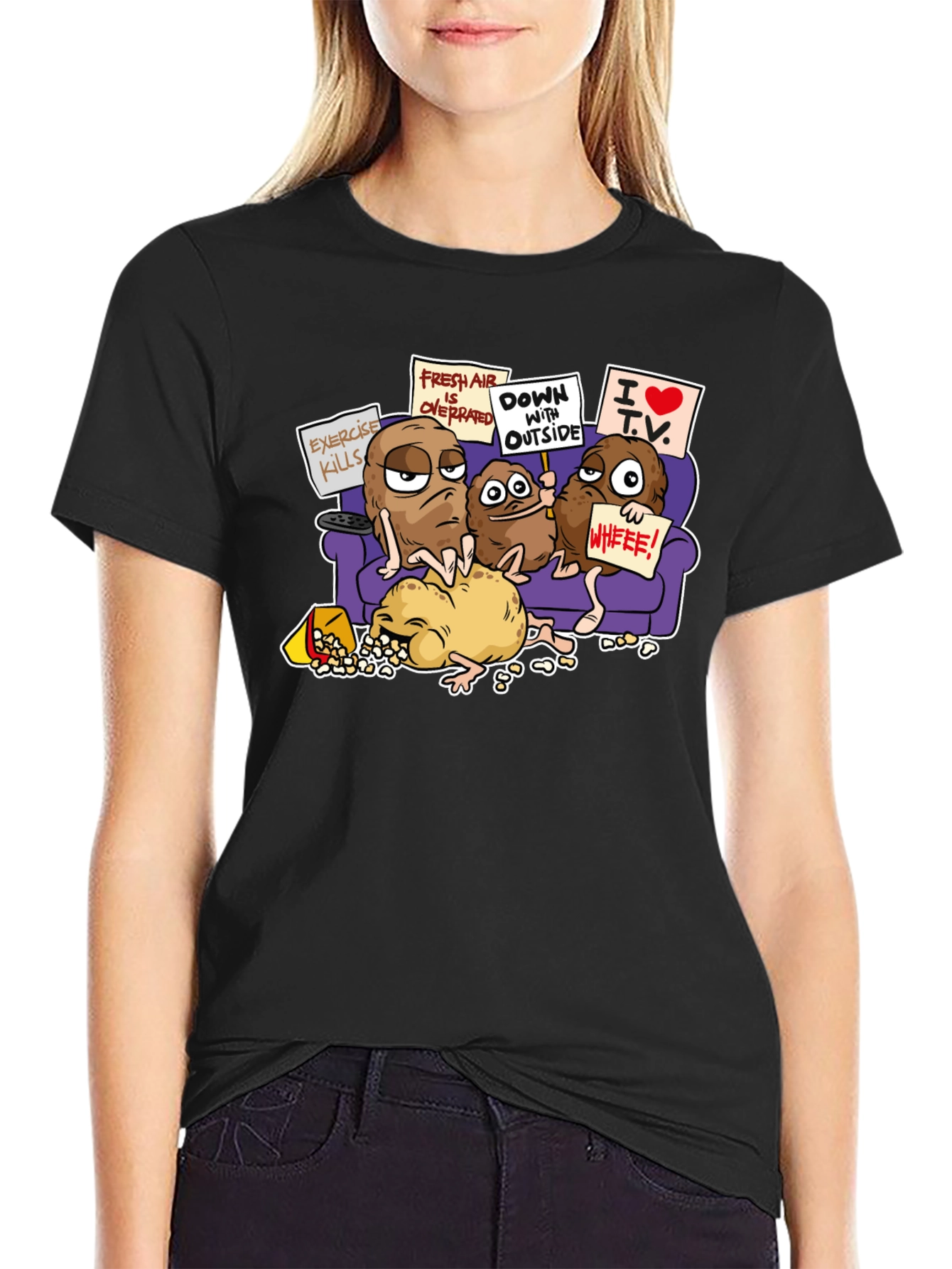 Potato Couch Black T-Shirt Funny