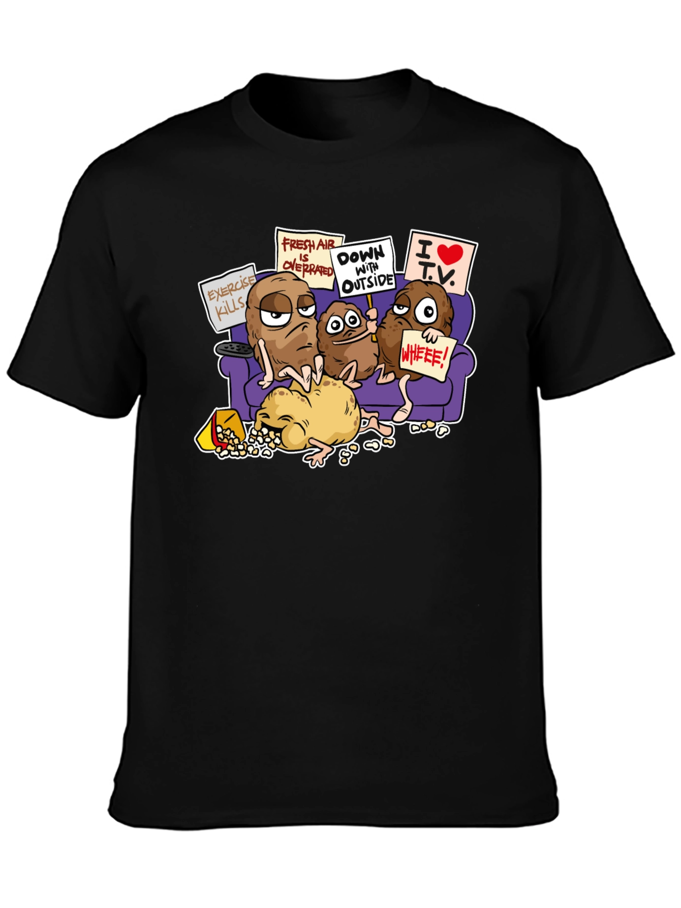 Potato Couch Black T-Shirt Funny